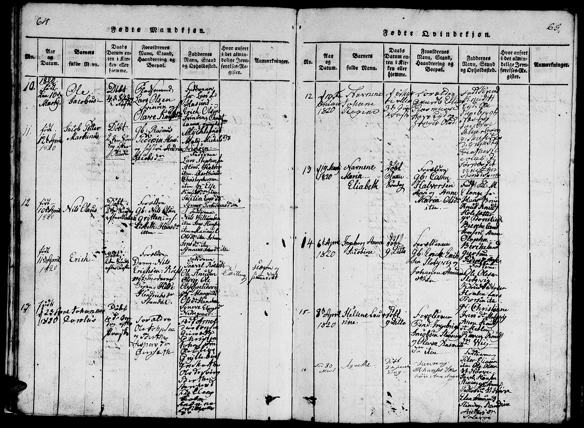 Ministerialprotokoller, klokkerbøker og fødselsregistre - Møre og Romsdal, AV/SAT-A-1454/528/L0423: Klokkerbok nr. 528C04, 1816-1827, s. 64-65