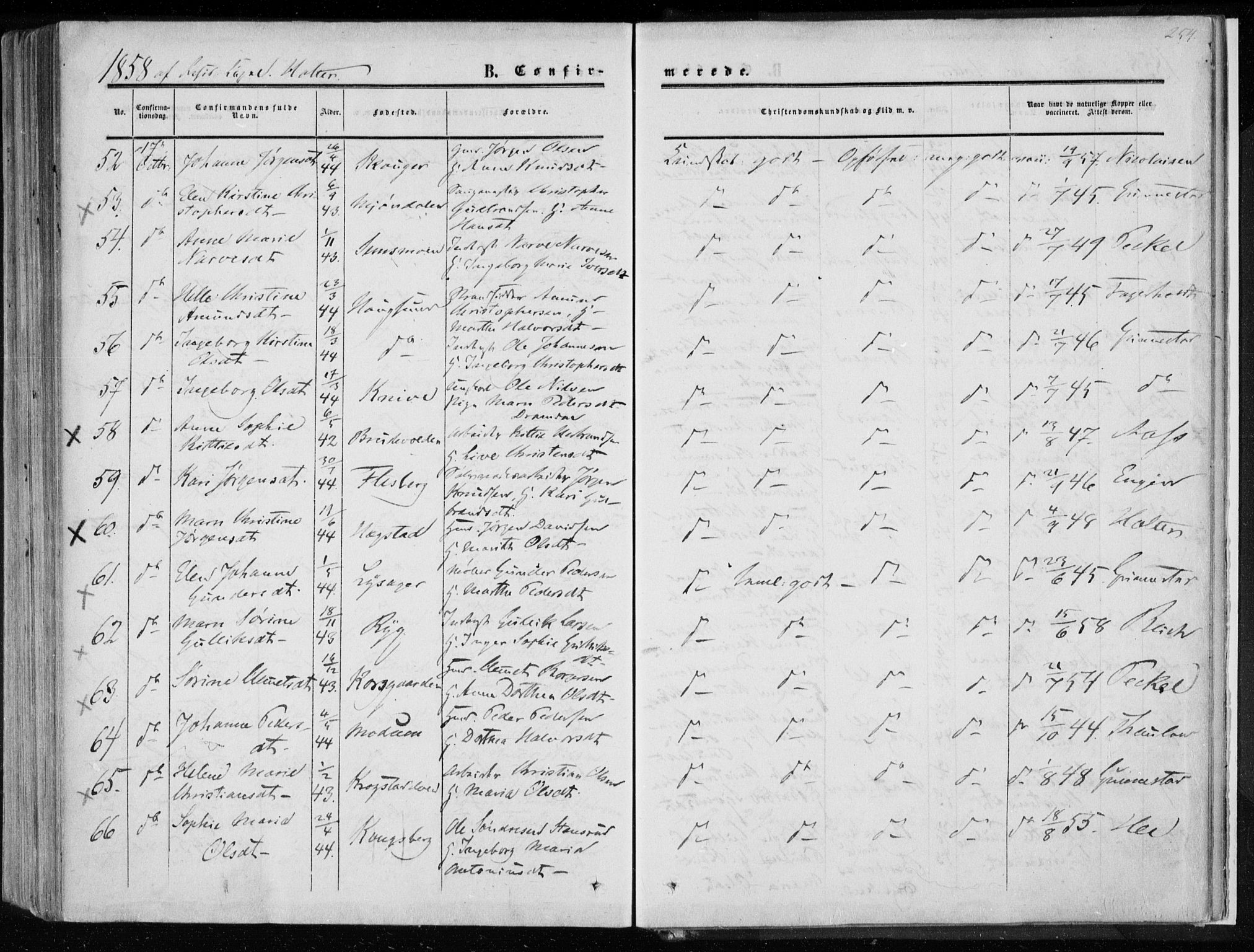 Eiker kirkebøker, AV/SAKO-A-4/F/Fa/L0015a: Ministerialbok nr. I 15A, 1854-1860, s. 254