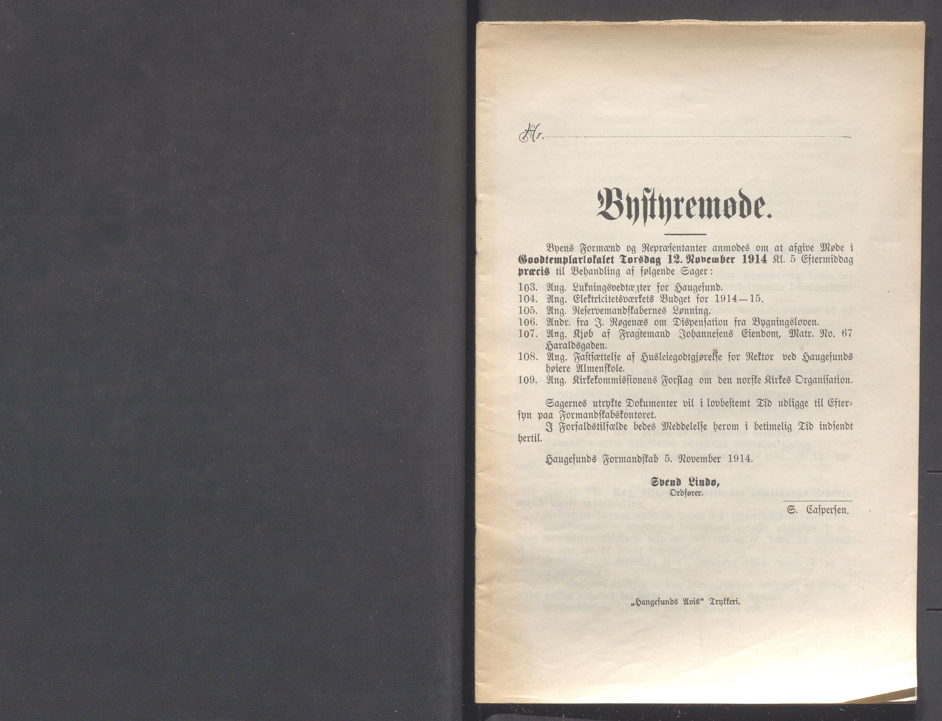 Haugesund kommune - Formannskapet og Bystyret, IKAR/A-740/A/Abb/L0002: Bystyreforhandlinger, 1908-1917, s. 542