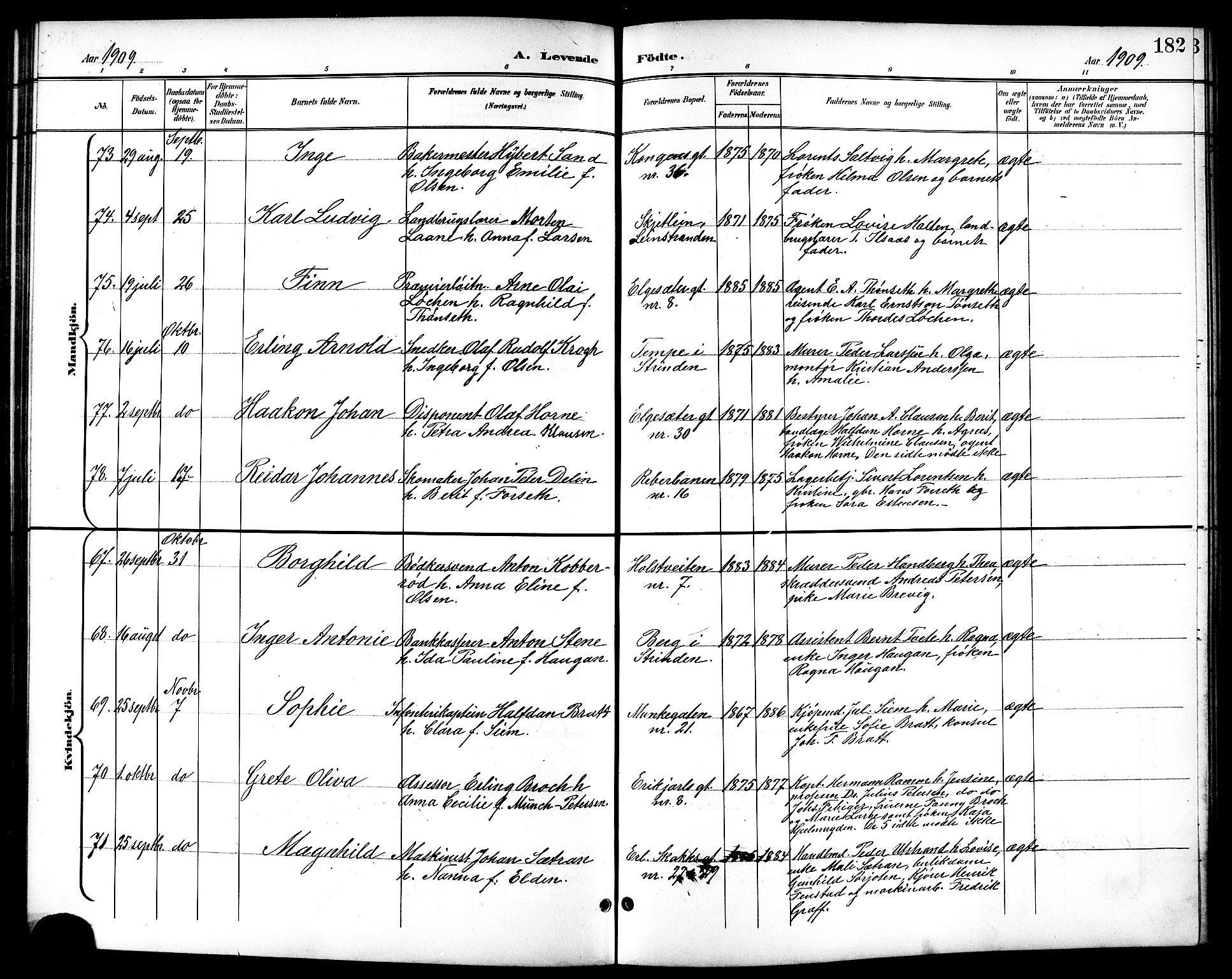 Ministerialprotokoller, klokkerbøker og fødselsregistre - Sør-Trøndelag, AV/SAT-A-1456/601/L0094: Klokkerbok nr. 601C12, 1898-1911, s. 182