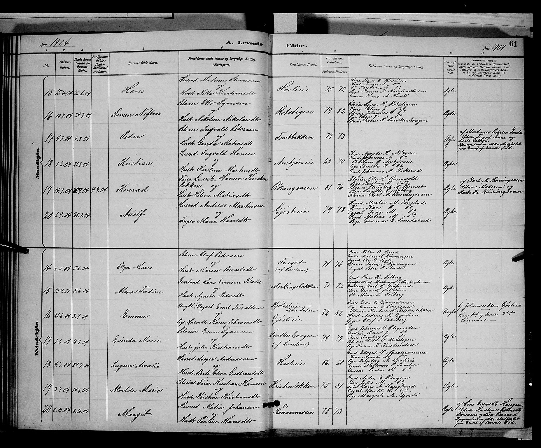 Biri prestekontor, AV/SAH-PREST-096/H/Ha/Hab/L0003: Klokkerbok nr. 3, 1892-1905, s. 61