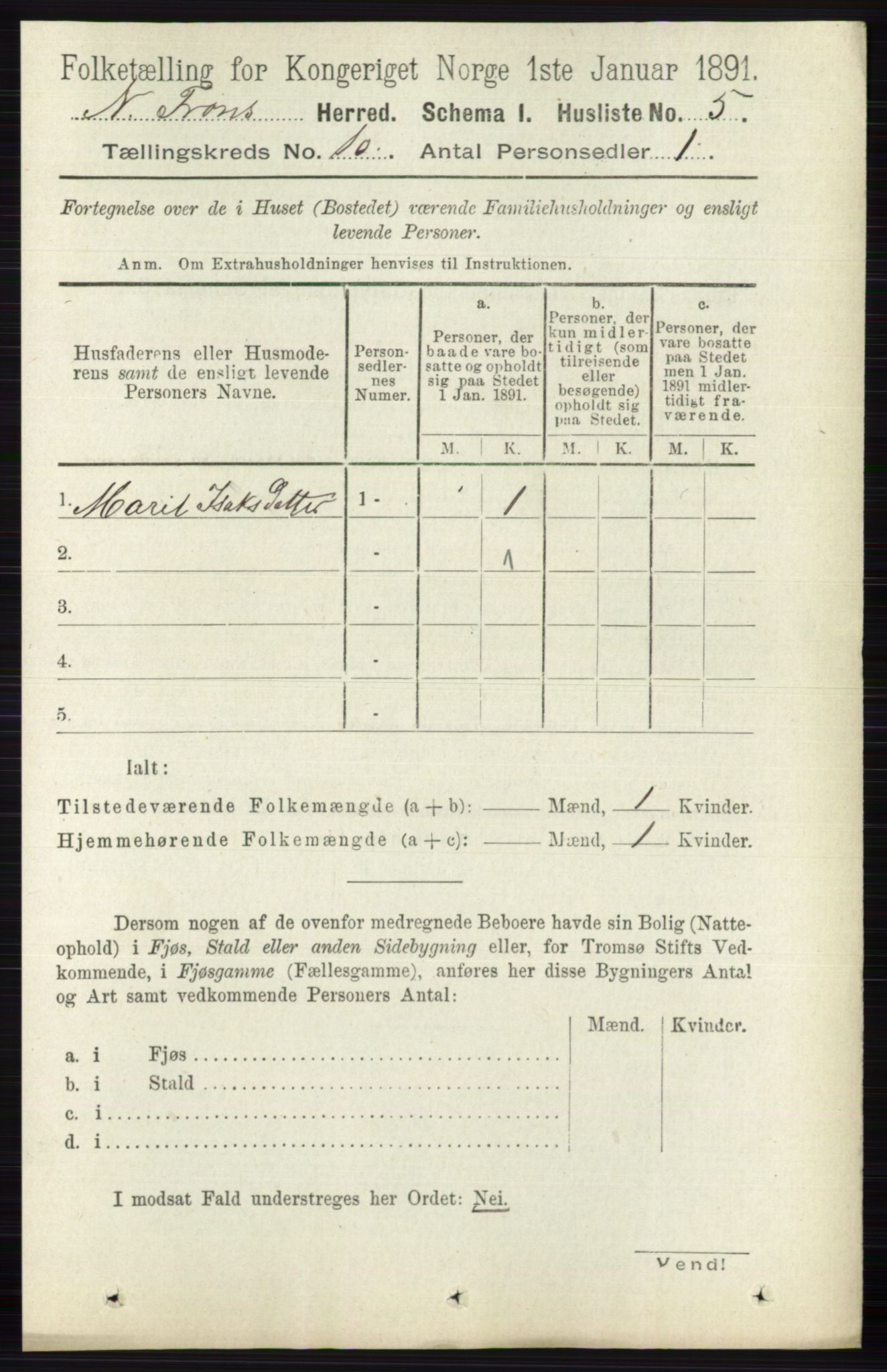 RA, Folketelling 1891 for 0518 Nord-Fron herred, 1891, s. 4306