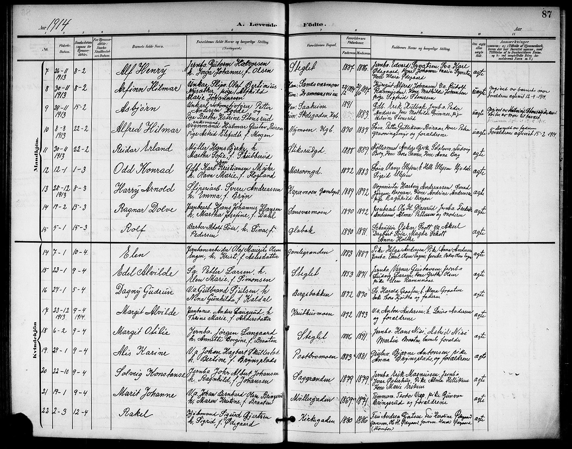 Kongsberg kirkebøker, AV/SAKO-A-22/G/Ga/L0007: Klokkerbok nr. 7, 1901-1915, s. 87