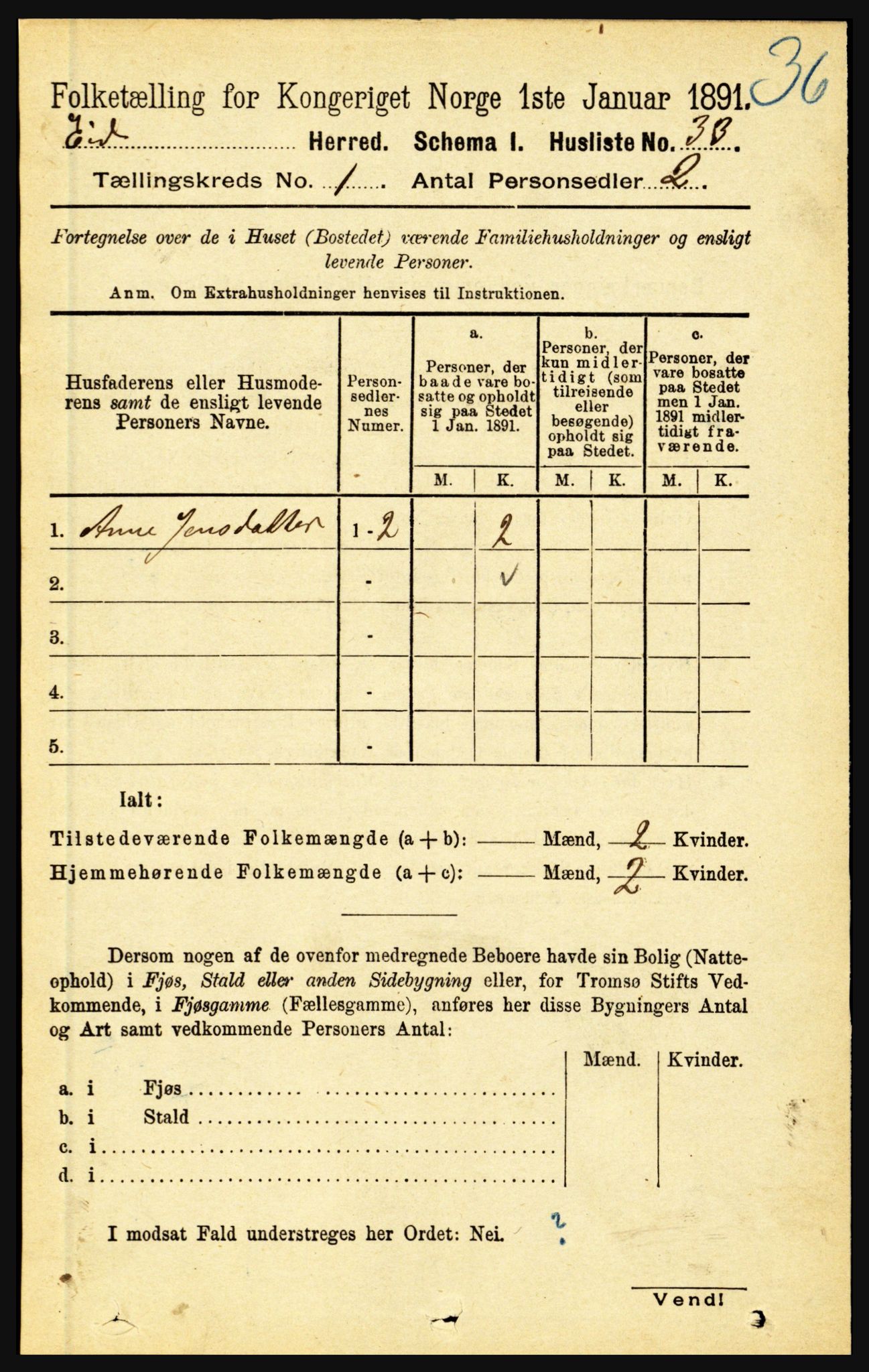 RA, Folketelling 1891 for 1443 Eid herred, 1891, s. 74