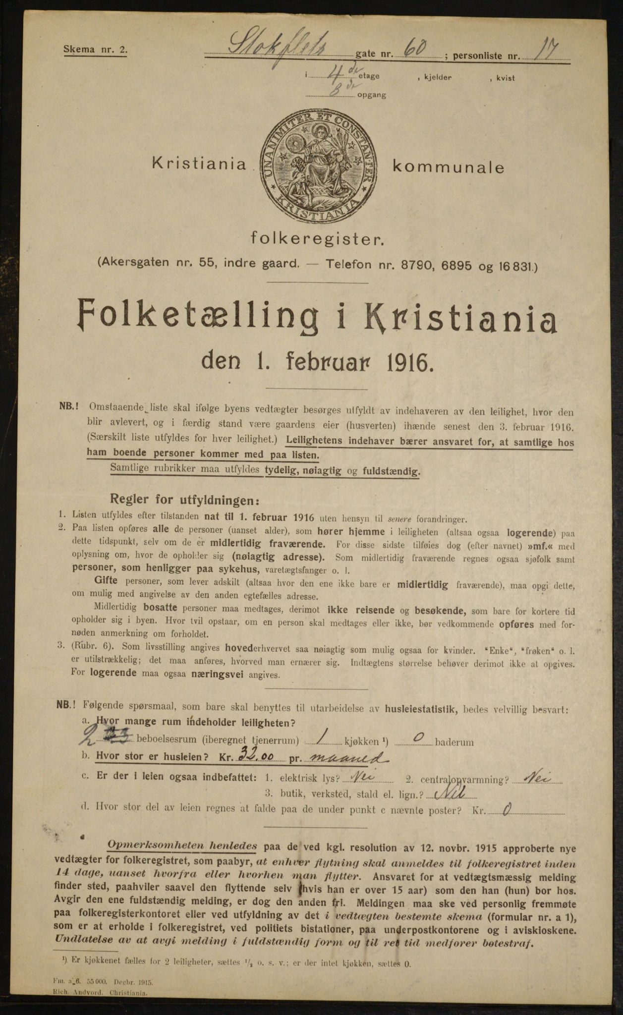 OBA, Kommunal folketelling 1.2.1916 for Kristiania, 1916, s. 105179