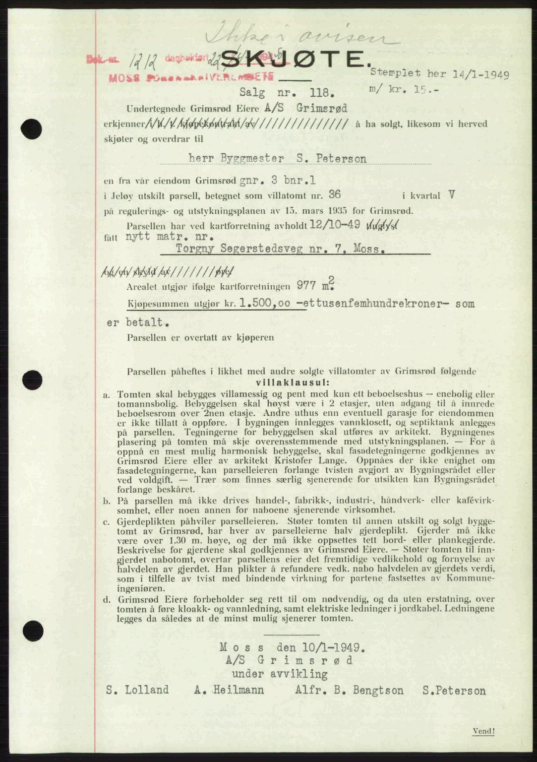 Moss sorenskriveri, SAO/A-10168: Pantebok nr. A26, 1950-1950, Dagboknr: 1212/1950