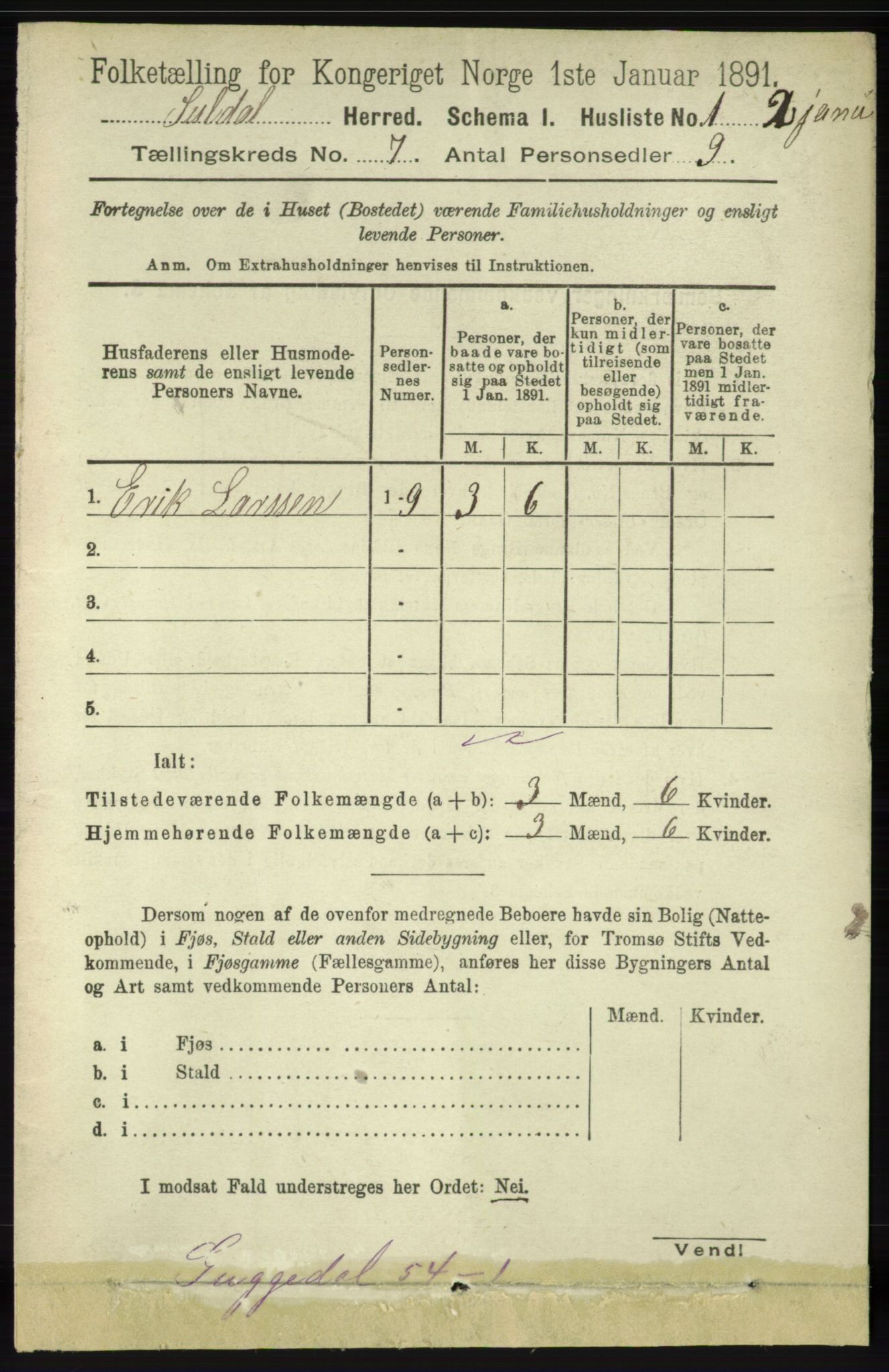 RA, Folketelling 1891 for 1134 Suldal herred, 1891, s. 1939