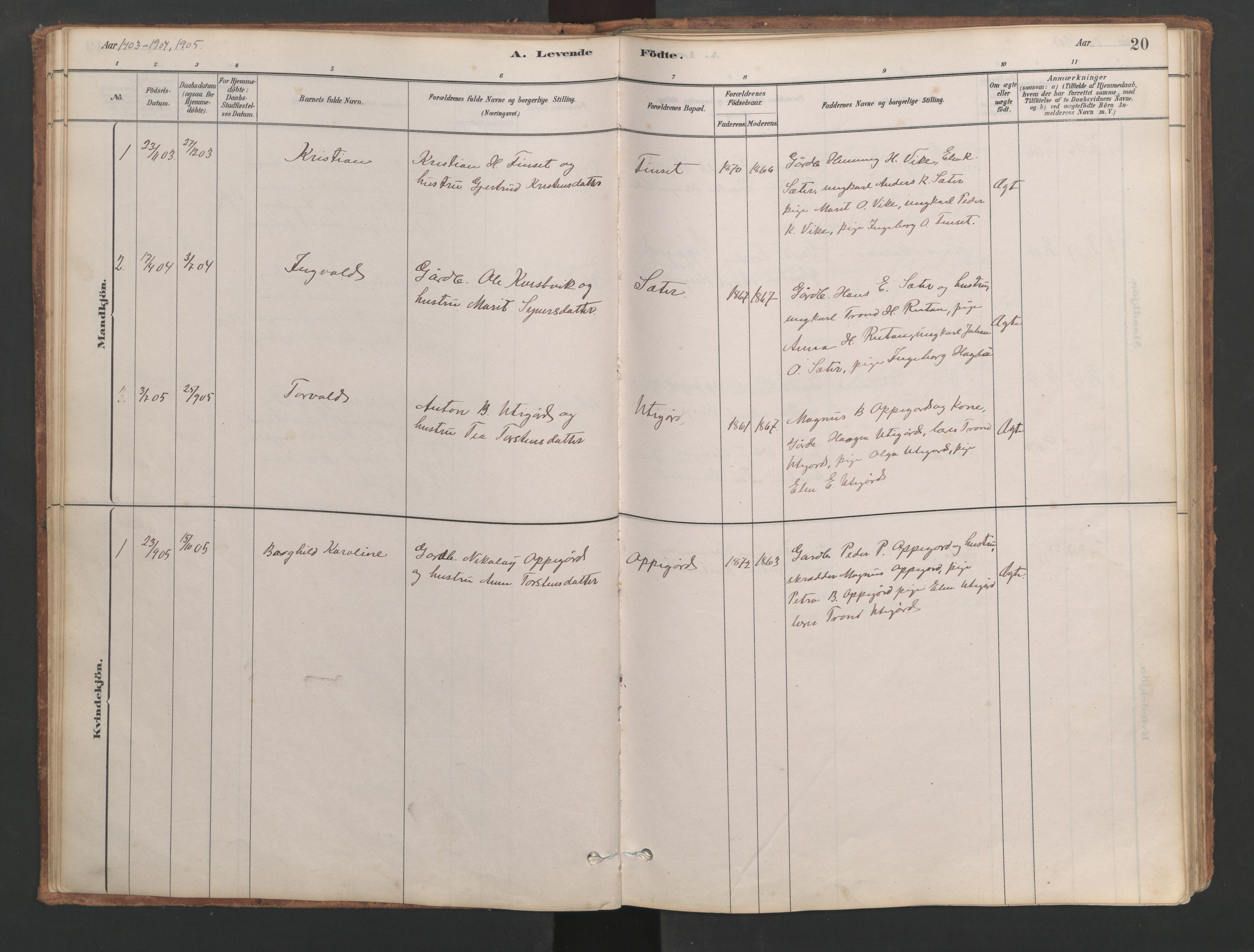 Ministerialprotokoller, klokkerbøker og fødselsregistre - Møre og Romsdal, SAT/A-1454/553/L0642: Klokkerbok nr. 553C01, 1880-1968, s. 20