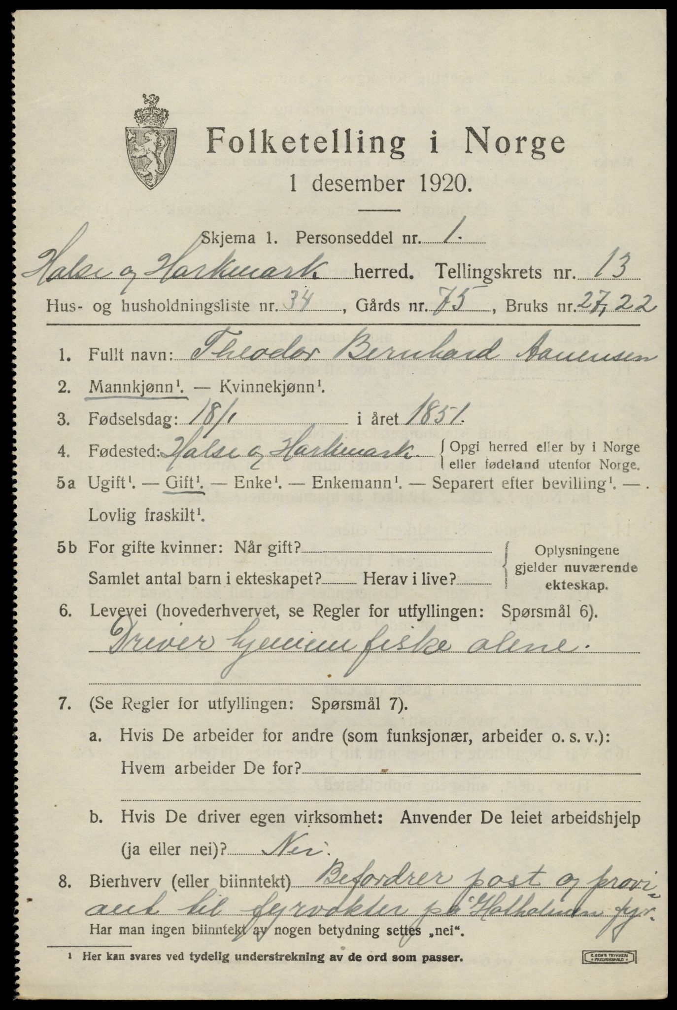 SAK, Folketelling 1920 for 1019 Halse og Harkmark herred, 1920, s. 7311