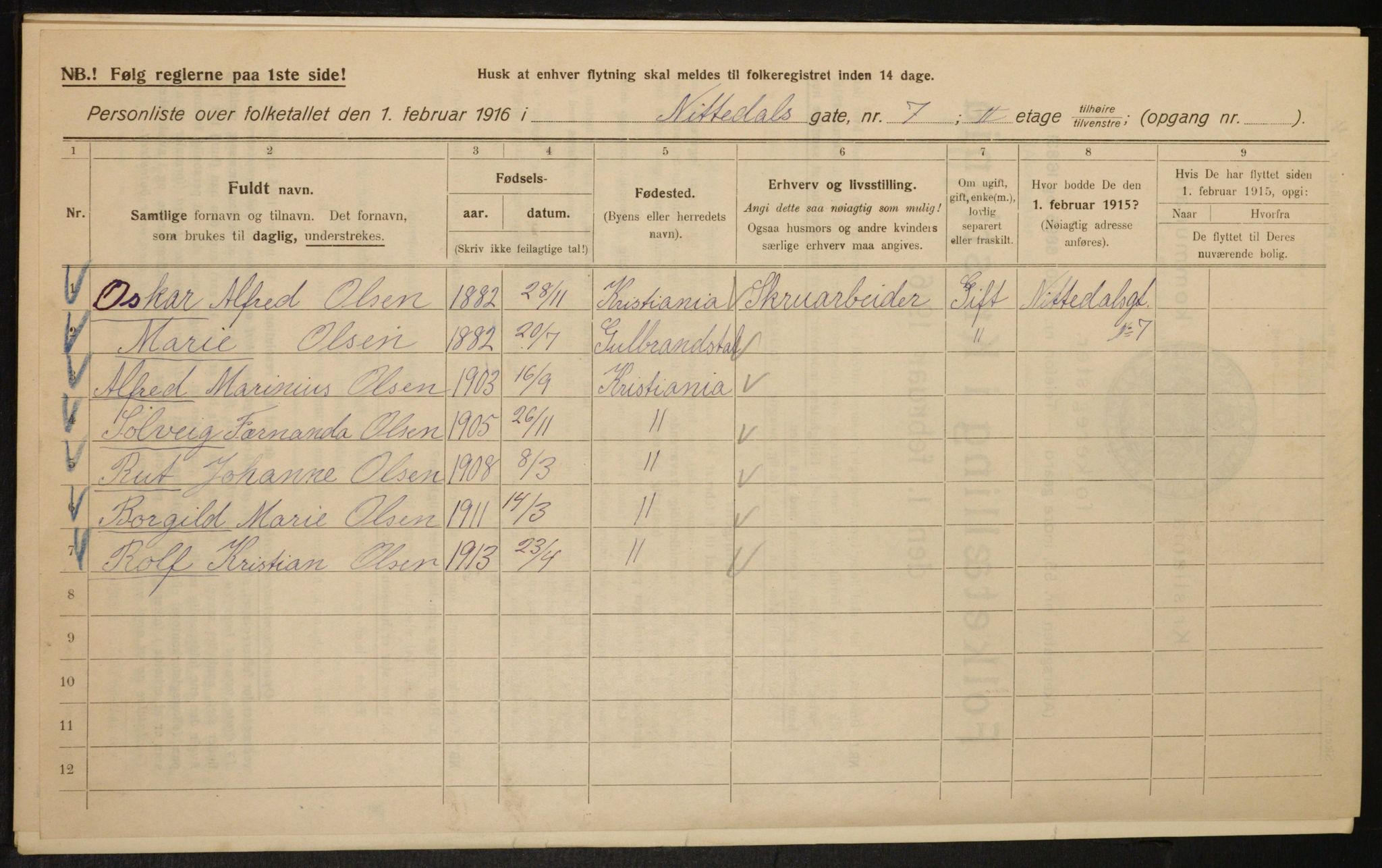 OBA, Kommunal folketelling 1.2.1916 for Kristiania, 1916, s. 73031