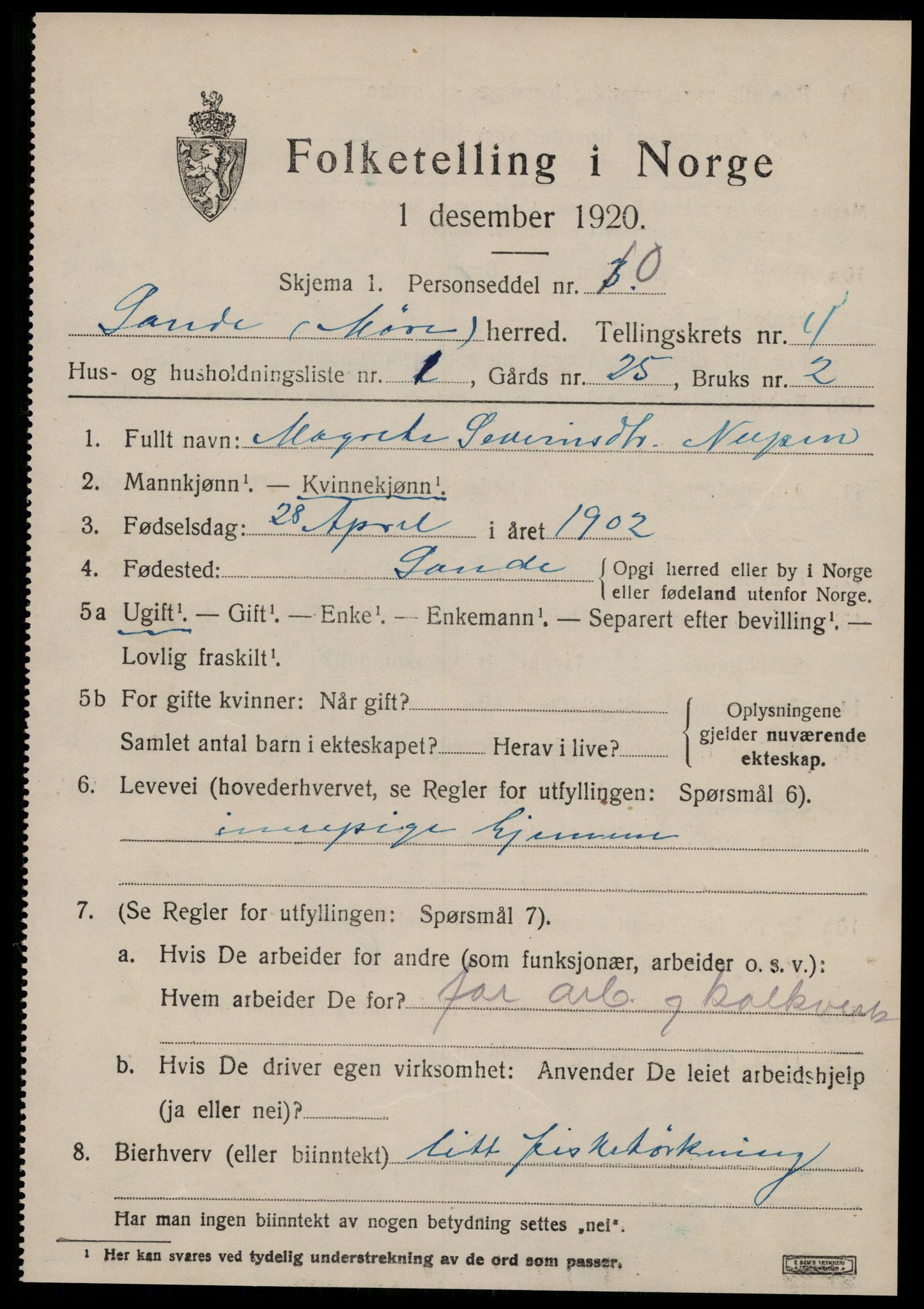 SAT, Folketelling 1920 for 1514 Sande herred, 1920, s. 2984