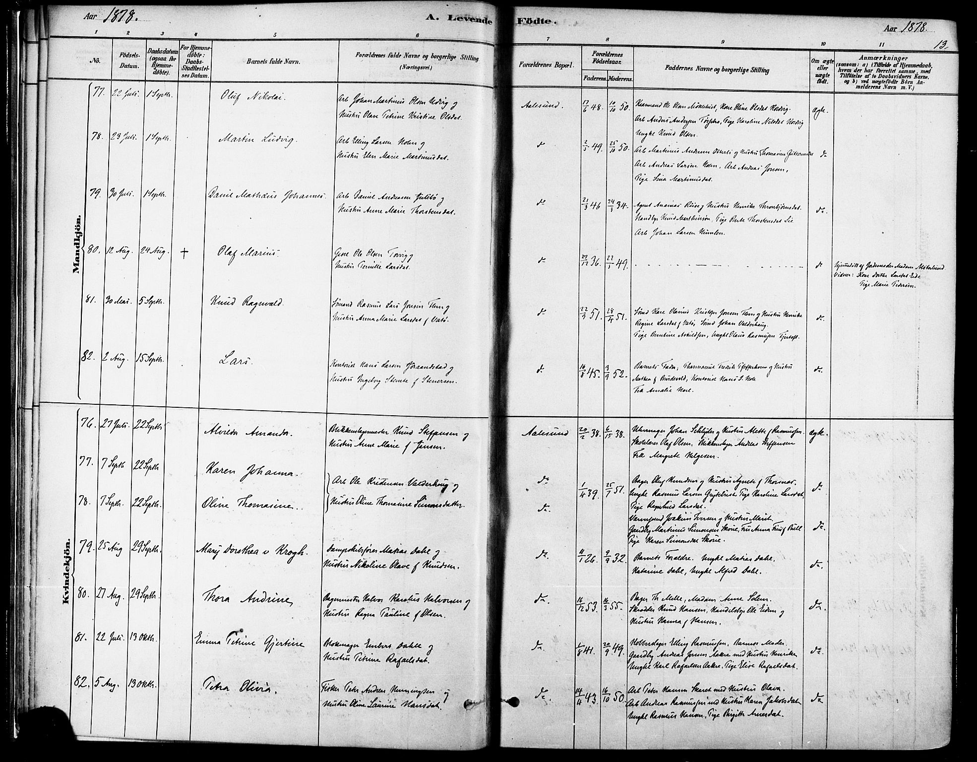 Ministerialprotokoller, klokkerbøker og fødselsregistre - Møre og Romsdal, SAT/A-1454/529/L0454: Ministerialbok nr. 529A04, 1878-1885, s. 13