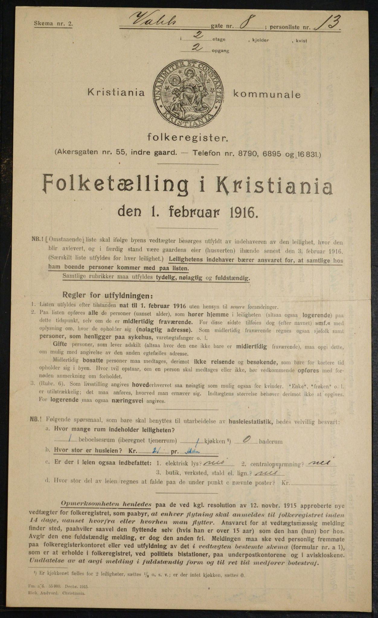 OBA, Kommunal folketelling 1.2.1916 for Kristiania, 1916, s. 125313