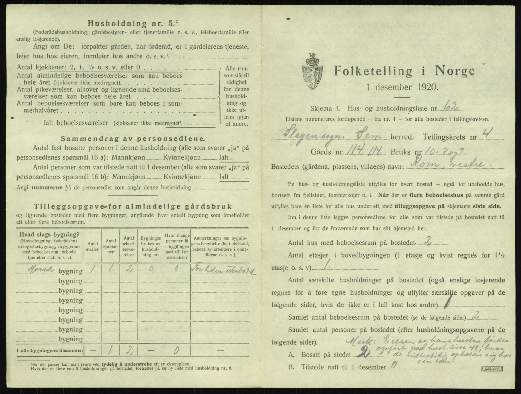 SAKO, Folketelling 1920 for 0721 Sem herred, 1920, s. 867