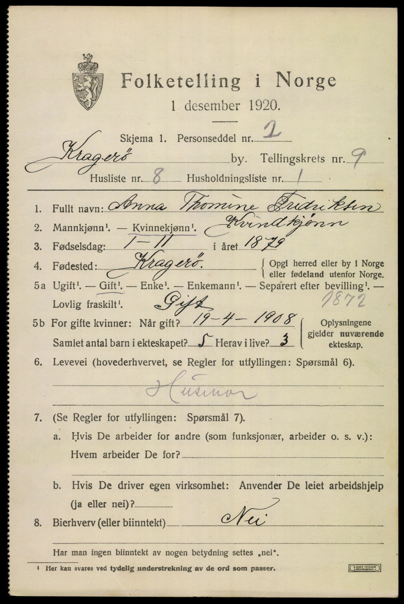 SAKO, Folketelling 1920 for 0801 Kragerø kjøpstad, 1920, s. 12031