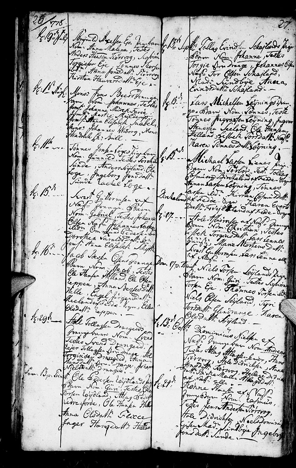 Flekkefjord sokneprestkontor, AV/SAK-1111-0012/F/Fb/Fbc/L0001: Klokkerbok nr. B 1, 1773-1801, s. 26-27