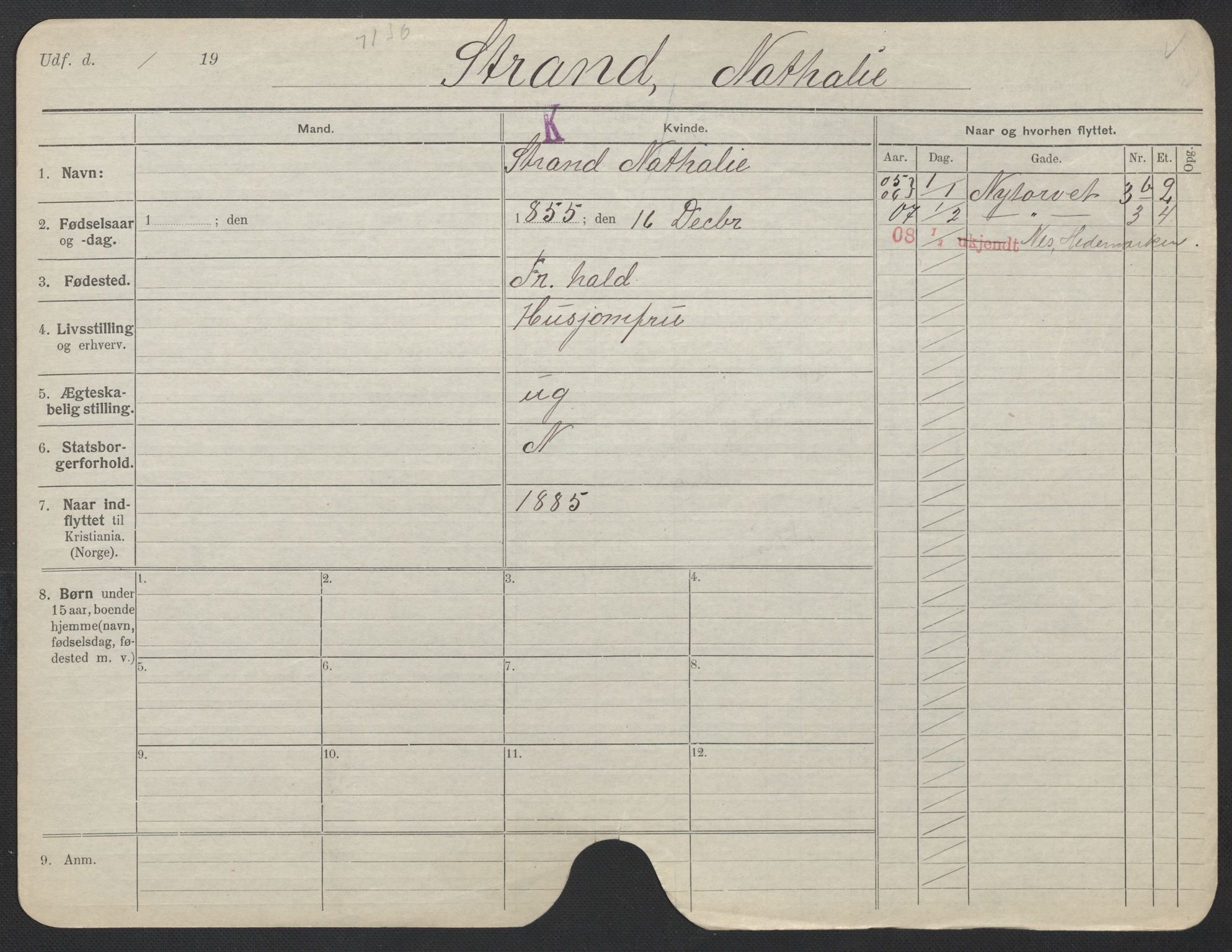 Oslo folkeregister, Registerkort, AV/SAO-A-11715/F/Fa/Fac/L0024: Kvinner, 1906-1914, s. 402a
