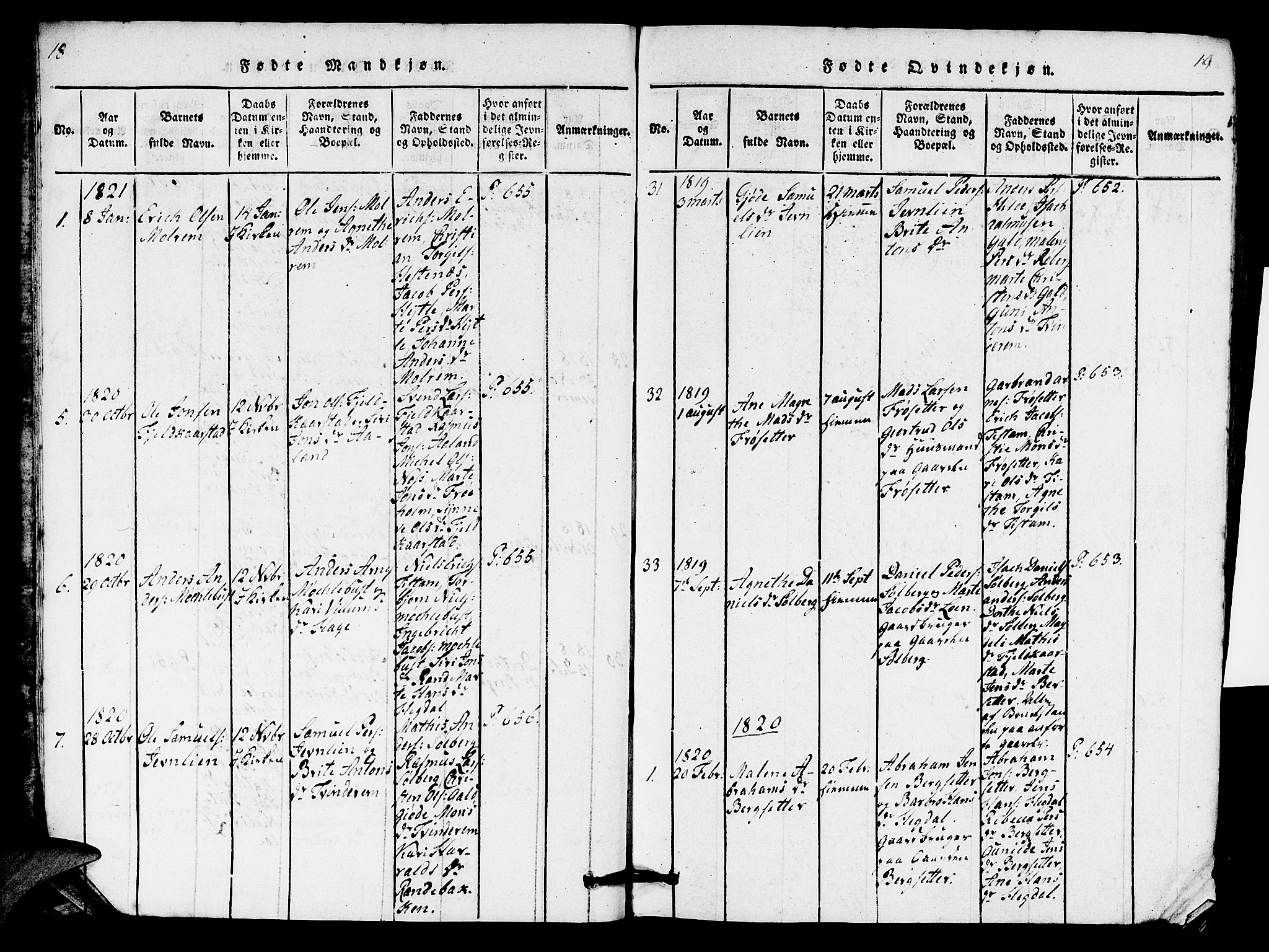 Innvik sokneprestembete, AV/SAB-A-80501: Klokkerbok nr. C 1, 1816-1820, s. 18-19