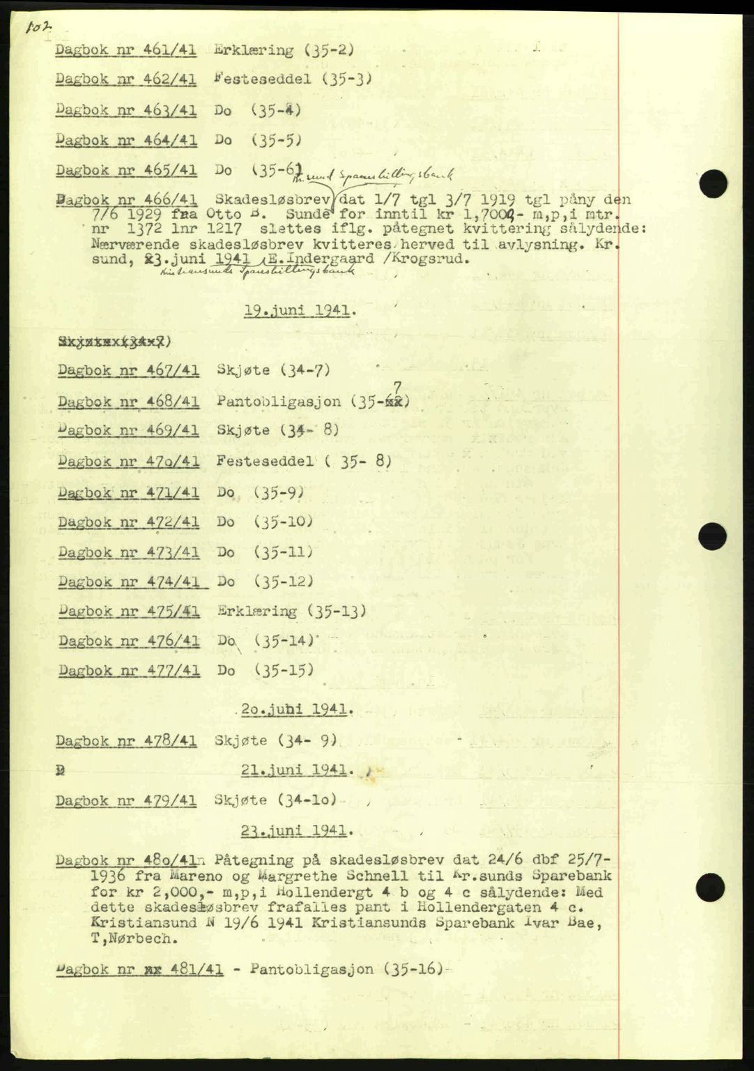 Kristiansund byfogd, AV/SAT-A-4587/A/27: Pantebok nr. 32a, 1938-1946, Dagboknr: 461/1941