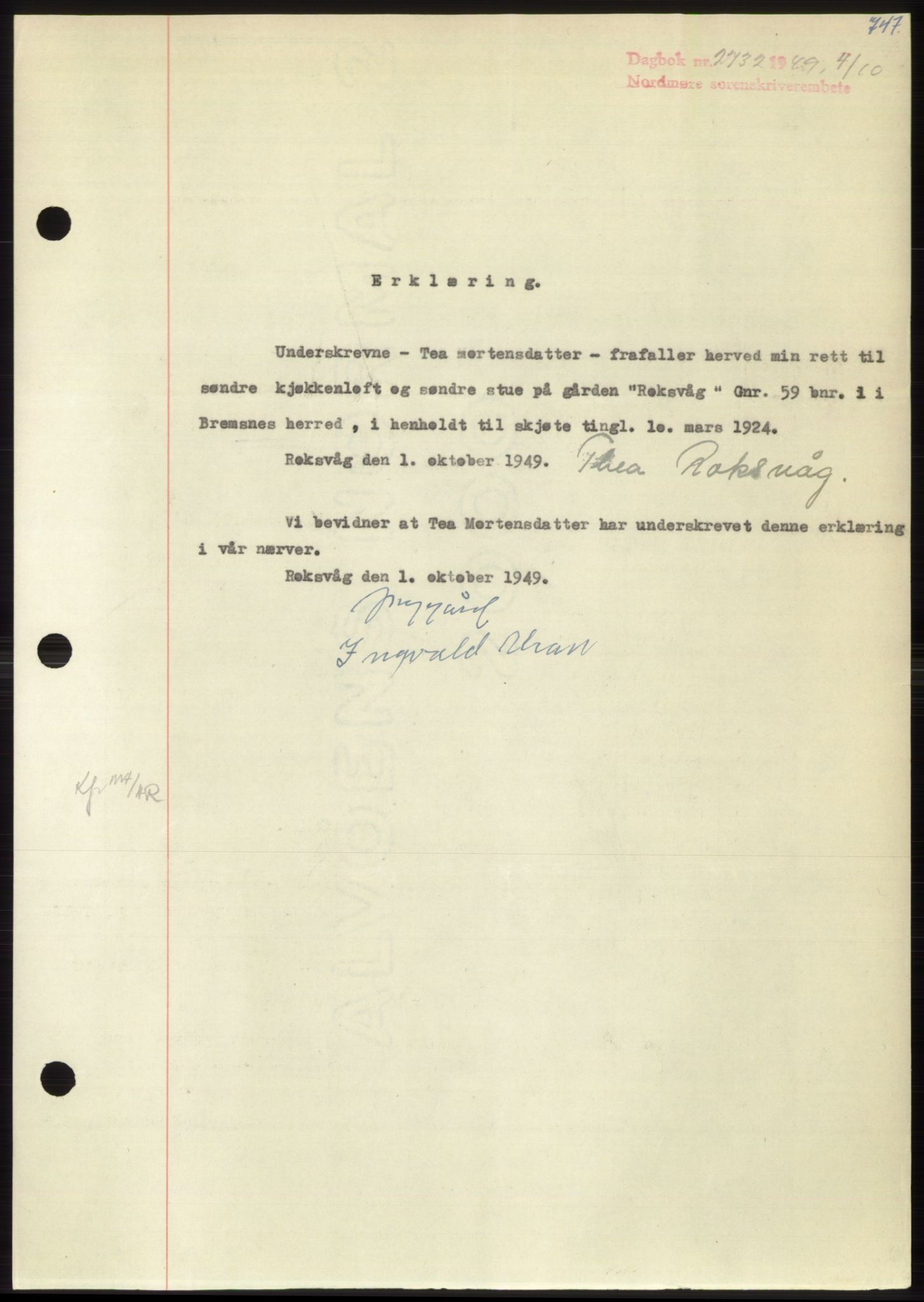 Nordmøre sorenskriveri, SAT/A-4132/1/2/2Ca: Pantebok nr. B102, 1949-1949, Dagboknr: 2732/1949