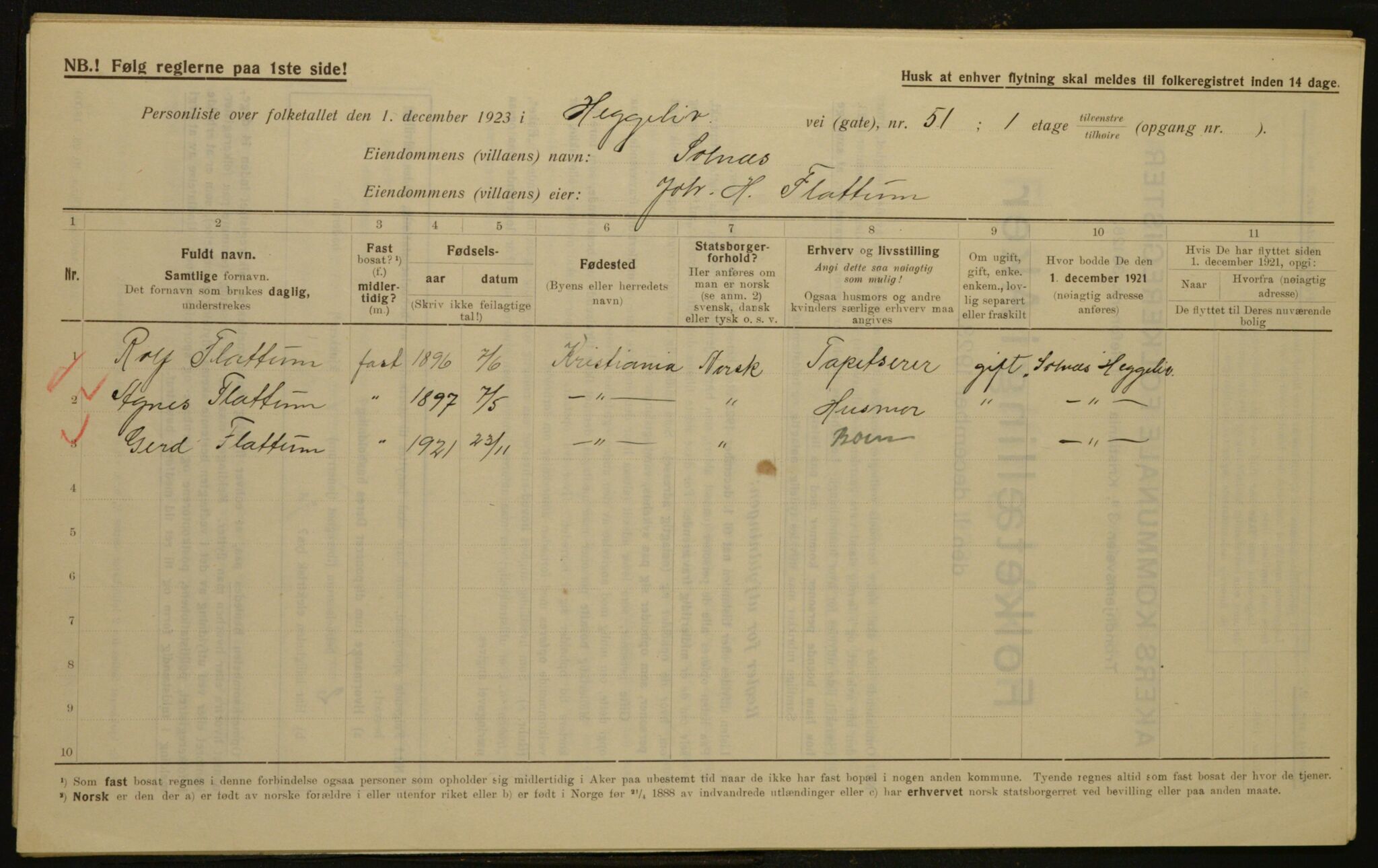 , Kommunal folketelling 1.12.1923 for Aker, 1923, s. 2328