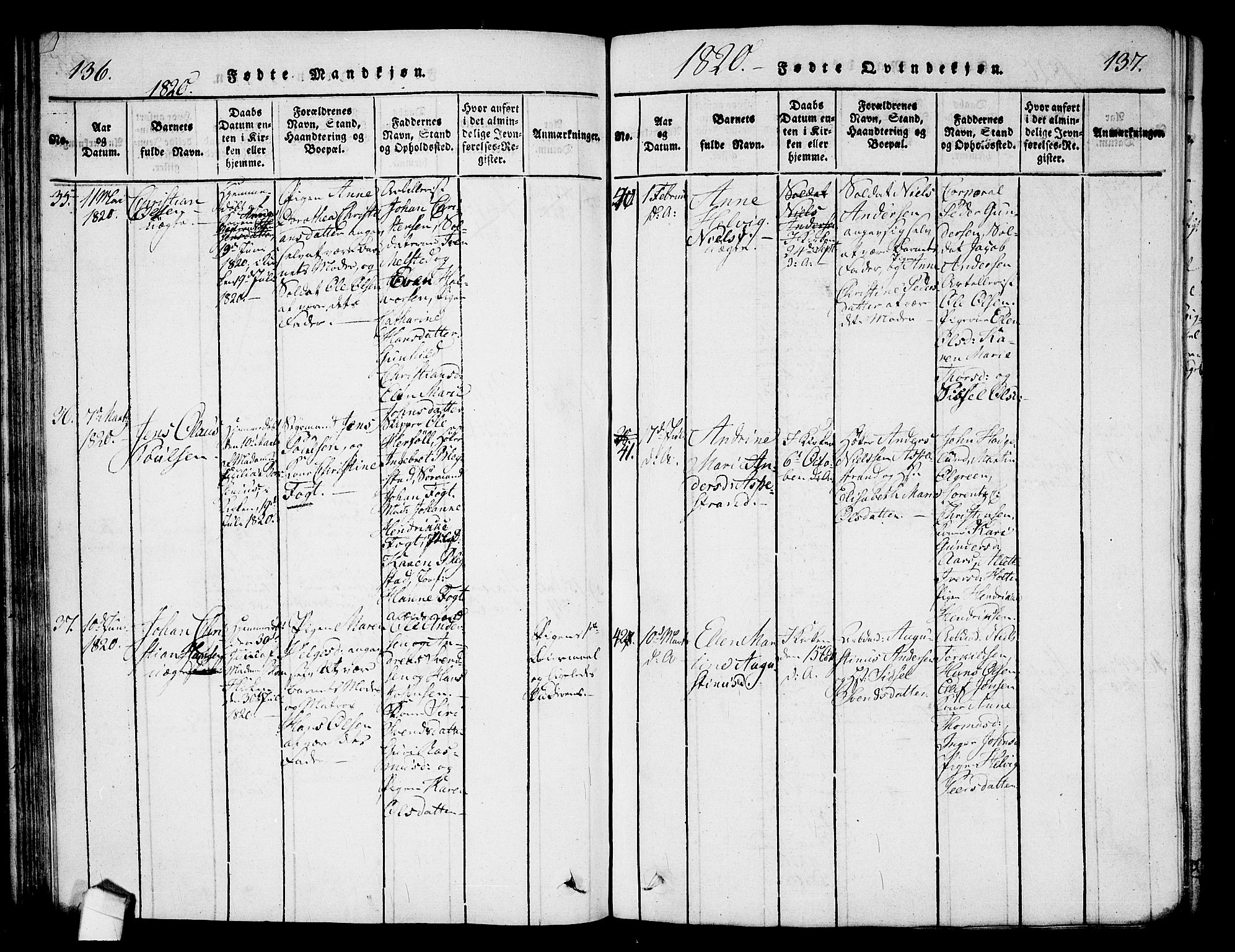 Halden prestekontor Kirkebøker, AV/SAO-A-10909/G/Ga/L0001: Klokkerbok nr. 1, 1815-1833, s. 136-137
