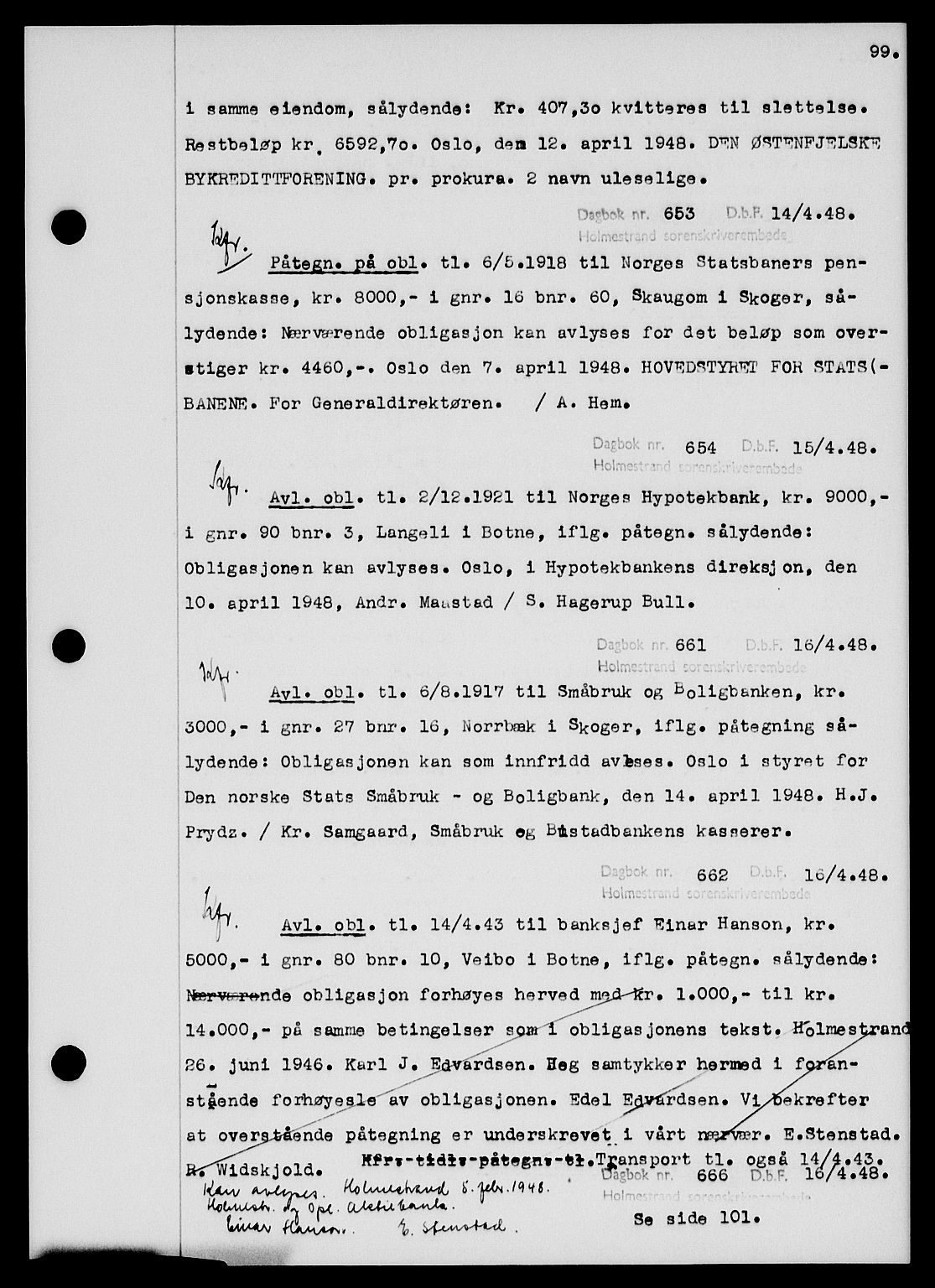 Holmestrand sorenskriveri, SAKO/A-67/G/Ga/Gab/L0058: Pantebok nr. B-58, 1947-1948, s. 99, Dagboknr: 653/1948