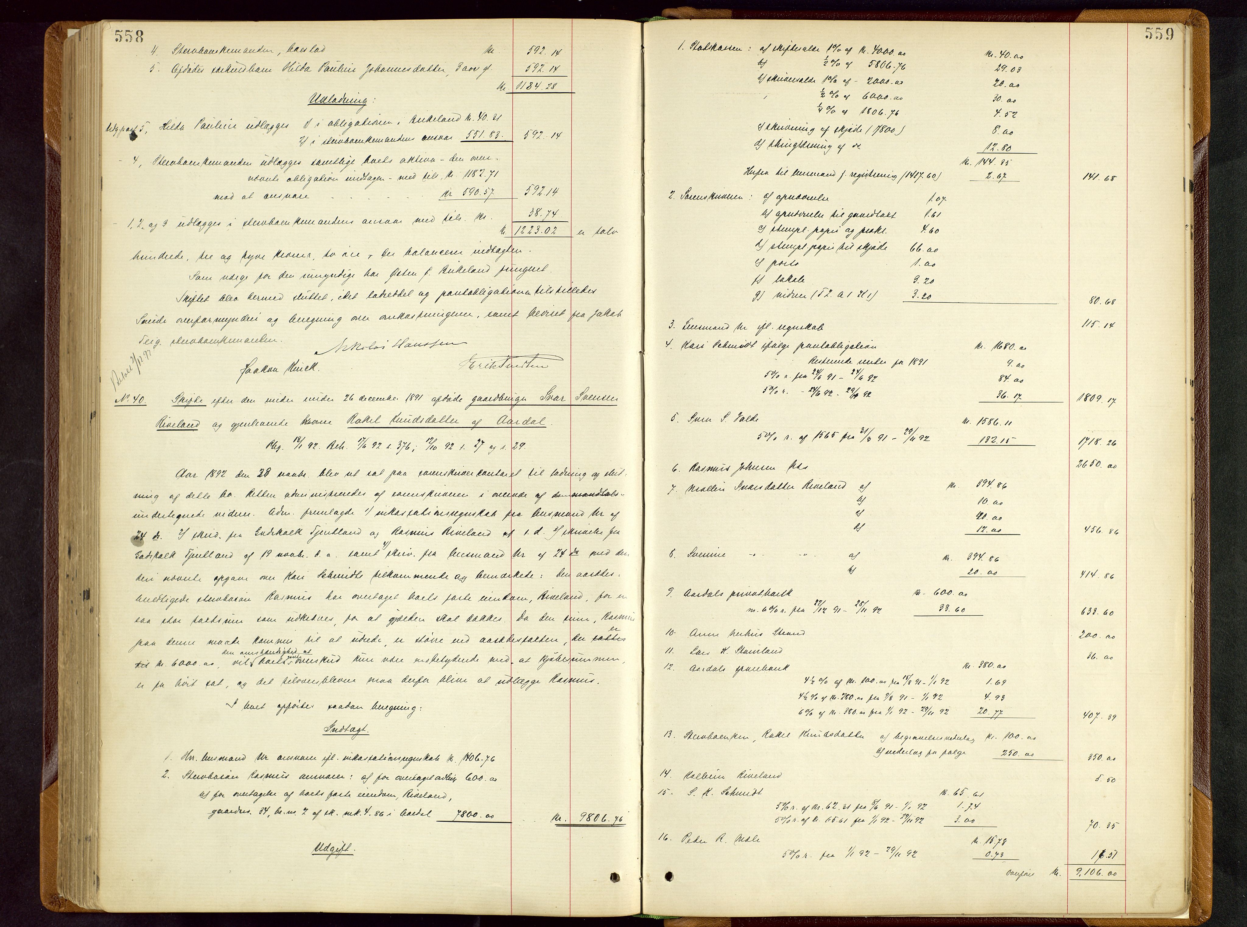 Ryfylke tingrett, AV/SAST-A-100055/001/IV/IVD/L0028: Skifteprotokoll, register i protokollen, 1885-1893, s. 558-559