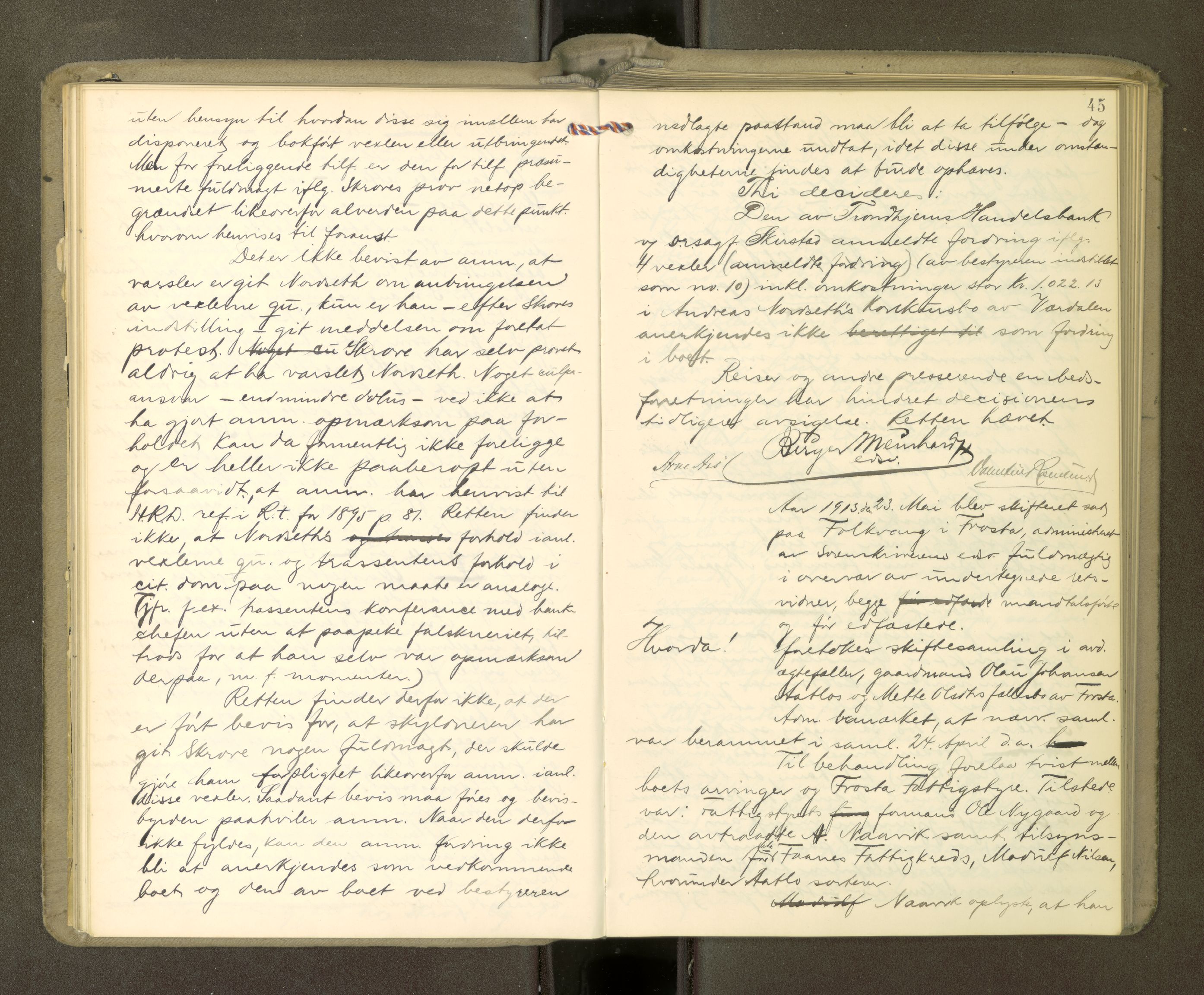 Stjør- og Verdal sorenskriveri, AV/SAT-A-4167/1/3/3B/L0012: Skifteforhandlingsprotokoll, 1912-1919, s. 45