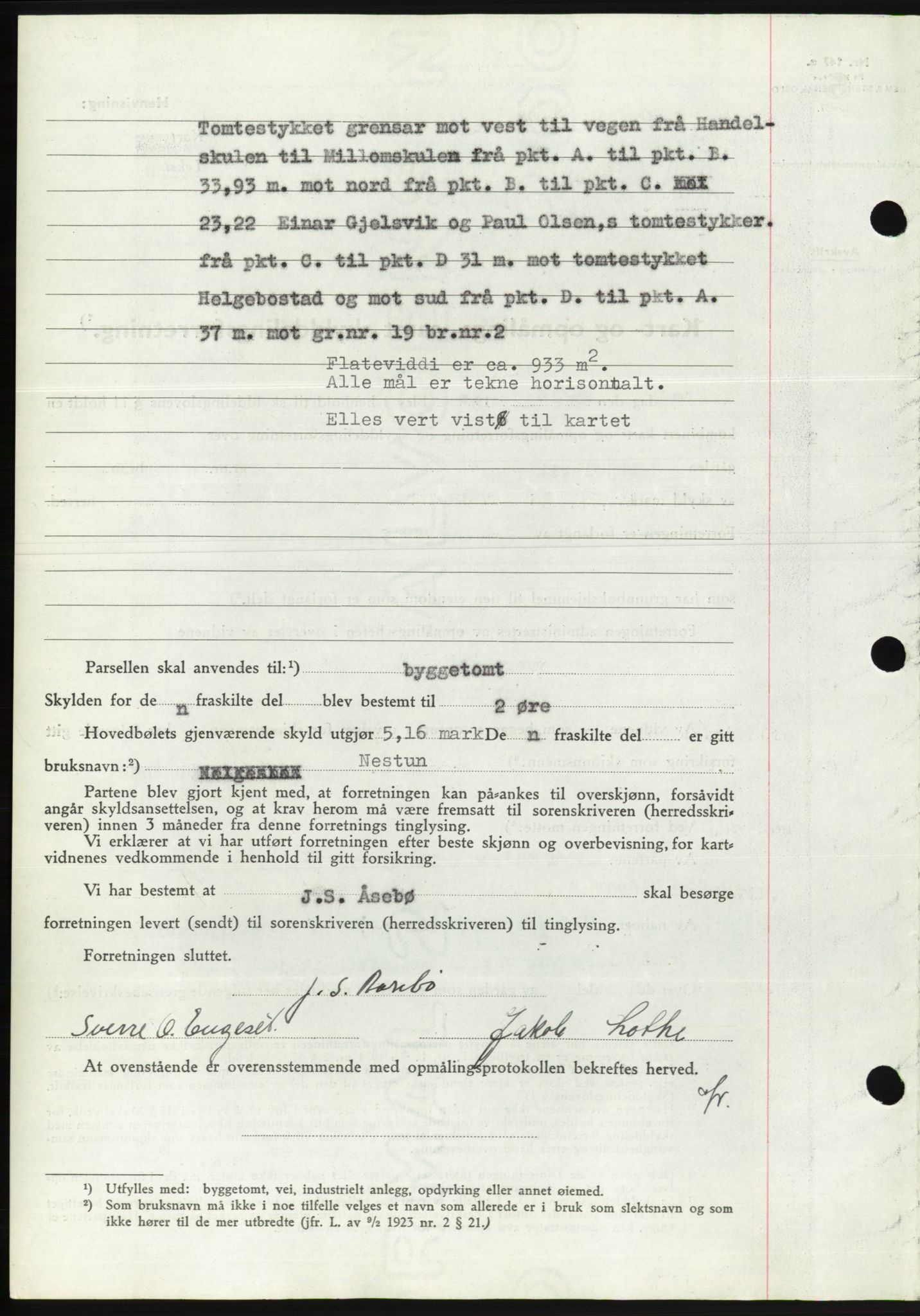 Søre Sunnmøre sorenskriveri, AV/SAT-A-4122/1/2/2C/L0070: Pantebok nr. 64, 1940-1941, Dagboknr: 896/1940