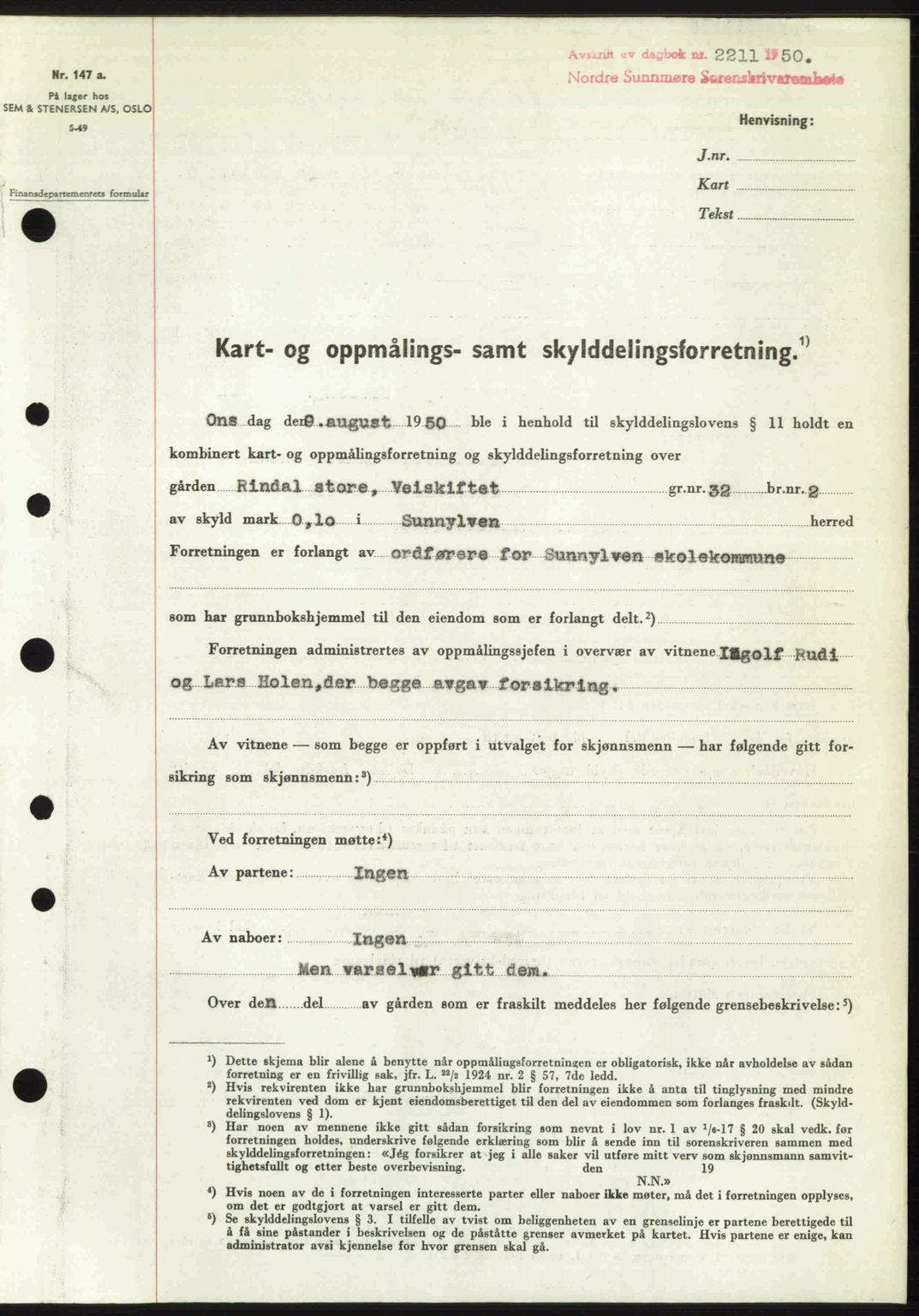 Nordre Sunnmøre sorenskriveri, SAT/A-0006/1/2/2C/2Ca: Pantebok nr. A36, 1950-1950, Dagboknr: 2211/1950