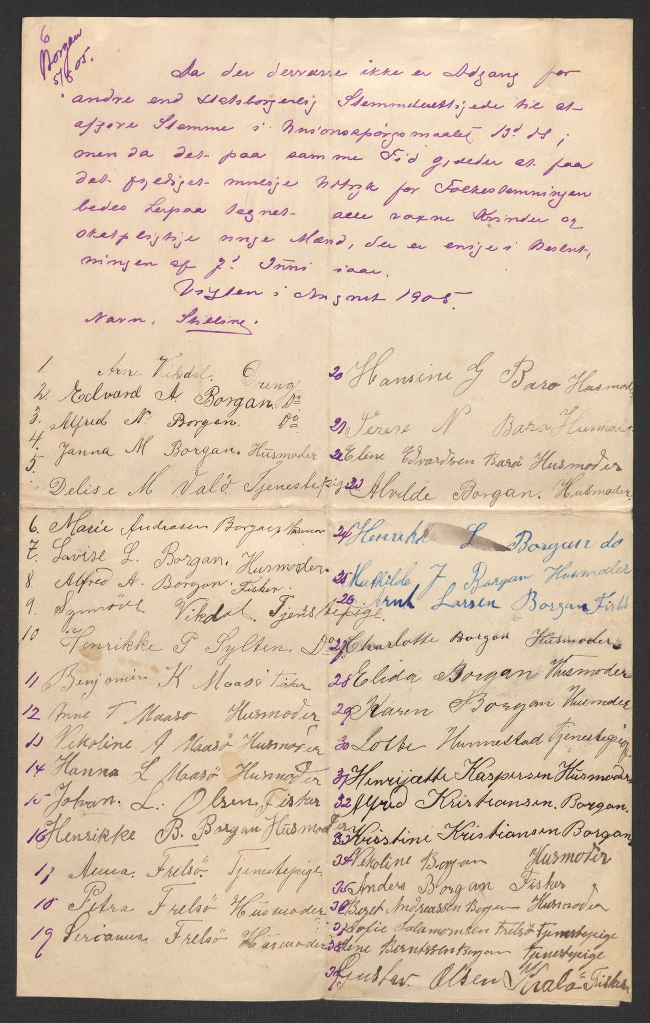 Justisdepartementet, 2. sivilkontor C, AV/RA-S-1040/F/L0125B/0002: Folkeavstemmingen august 1905 / Kvinnenes stemmelister, 1905, s. 20