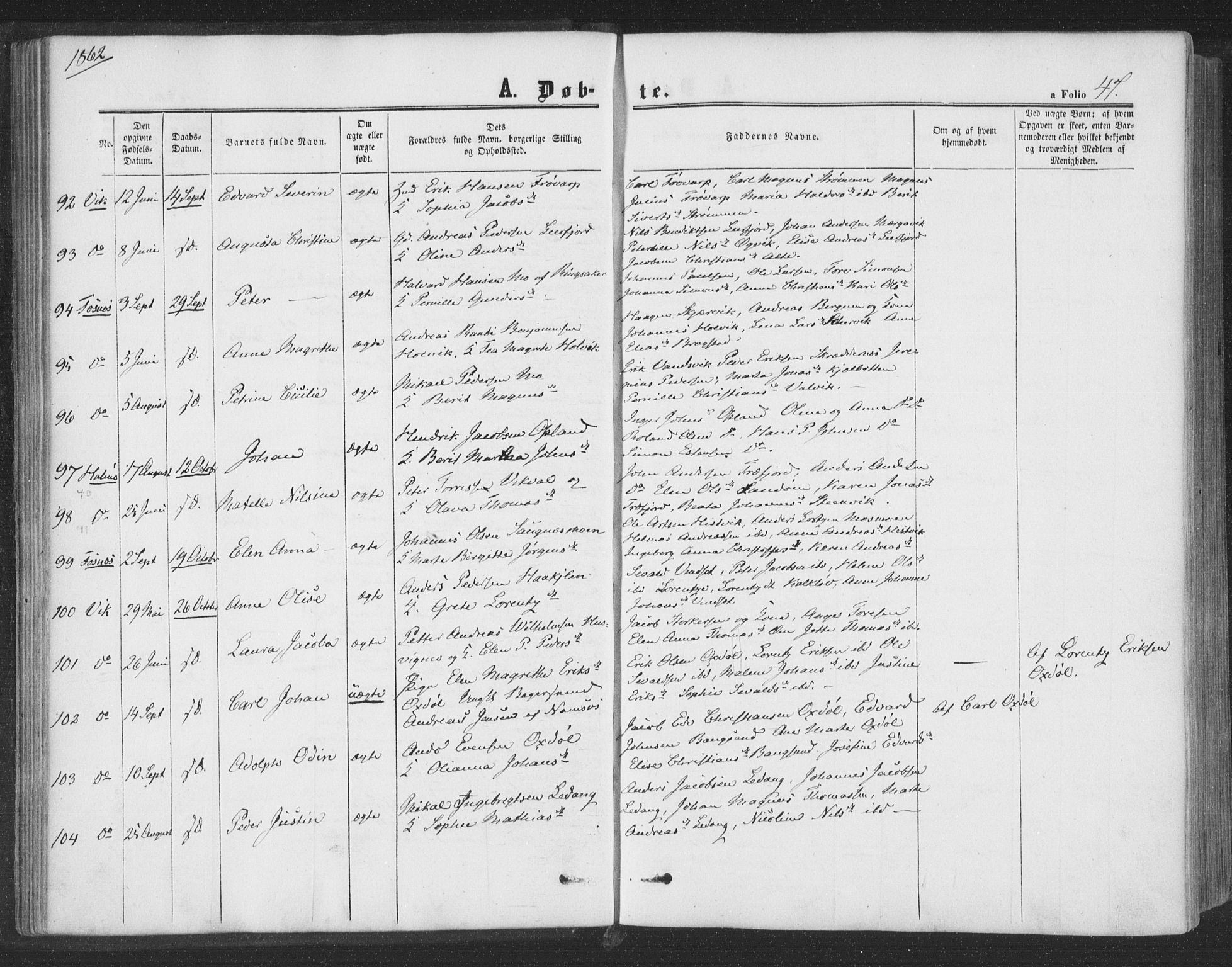Ministerialprotokoller, klokkerbøker og fødselsregistre - Nord-Trøndelag, SAT/A-1458/773/L0615: Ministerialbok nr. 773A06, 1857-1870, s. 47