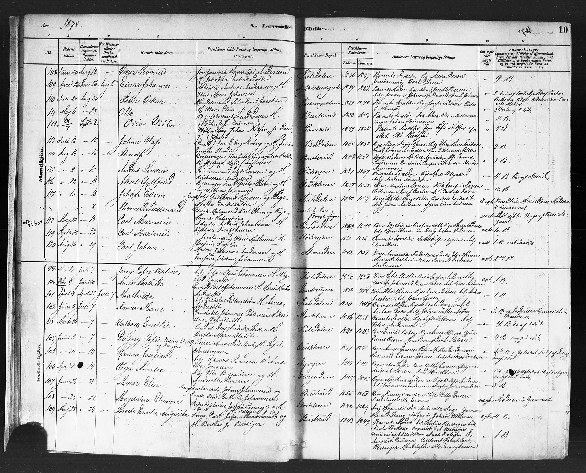 Halden prestekontor Kirkebøker, AV/SAO-A-10909/F/Fa/L0011: Ministerialbok nr. I 11, 1878-1889, s. 10