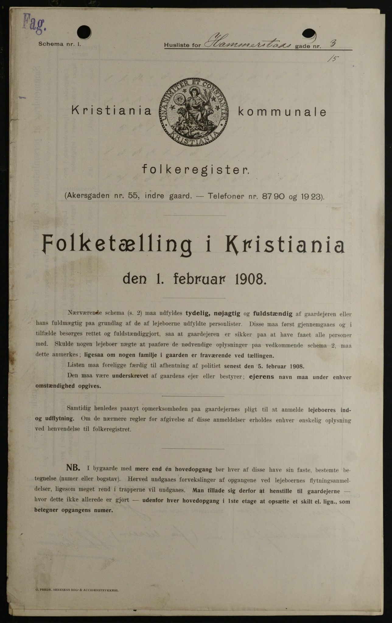 OBA, Kommunal folketelling 1.2.1908 for Kristiania kjøpstad, 1908, s. 31139