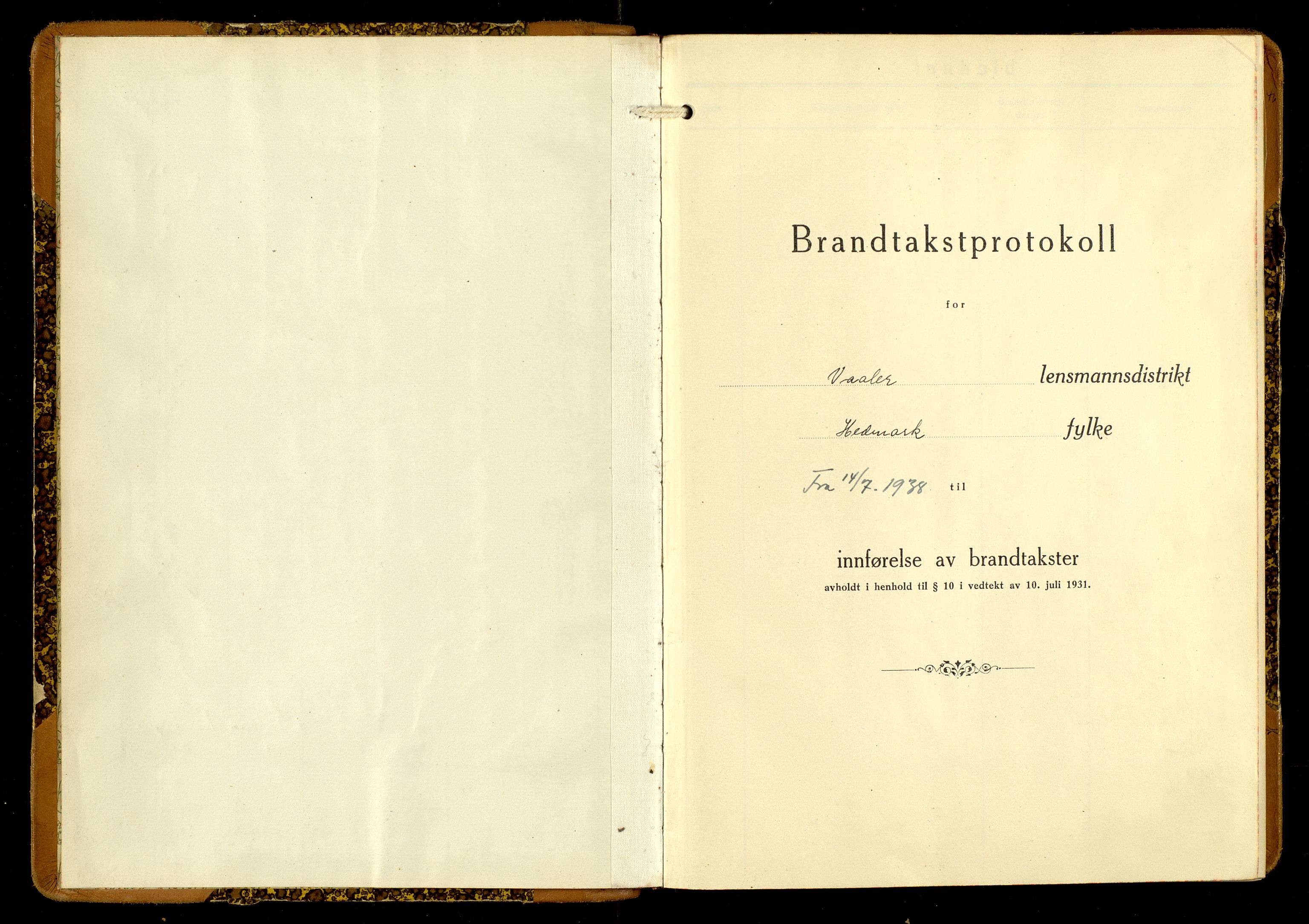 Norges Brannkasse, Våler, Hedmark, AV/SAH-NBRANV-019/F/L0027: Branntakstprotokoll, 1938-1939