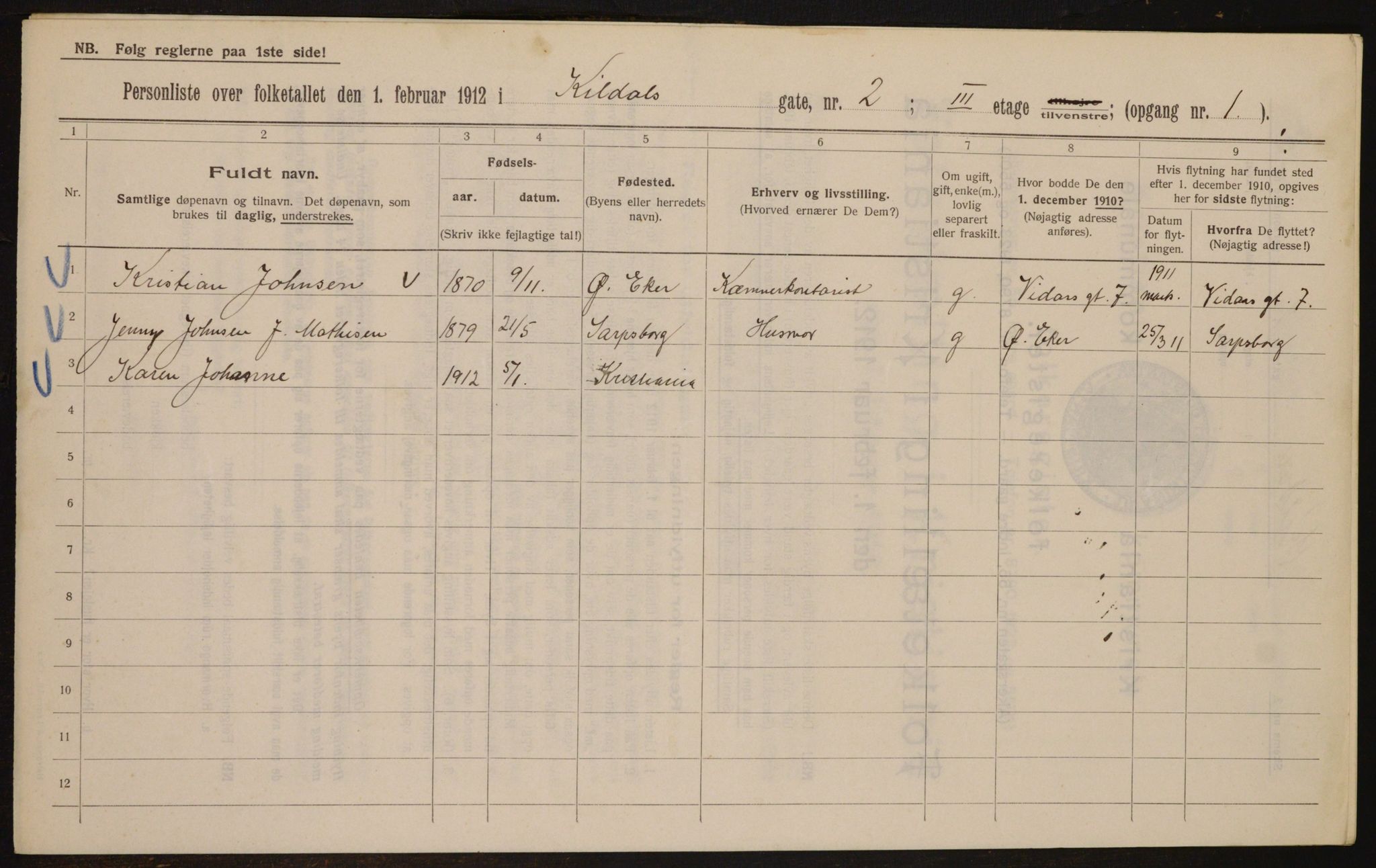 OBA, Kommunal folketelling 1.2.1912 for Kristiania, 1912, s. 49765