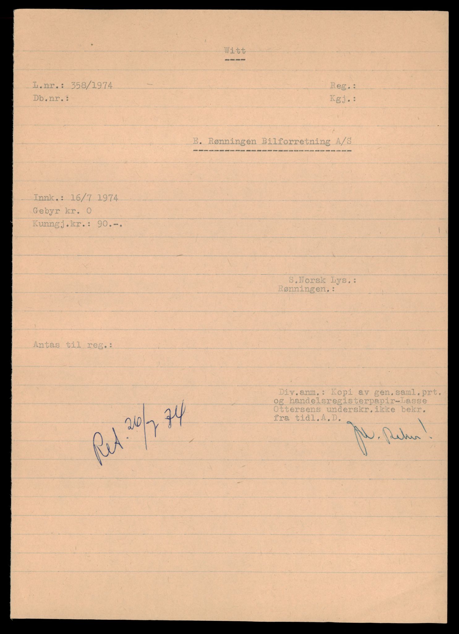 Asker og Bærum tingrett, AV/SAT-A-10379/K/Kf/L0002: Enkeltmannsforetak, aksjeselskap og andelslag, 1973-1975, s. 1