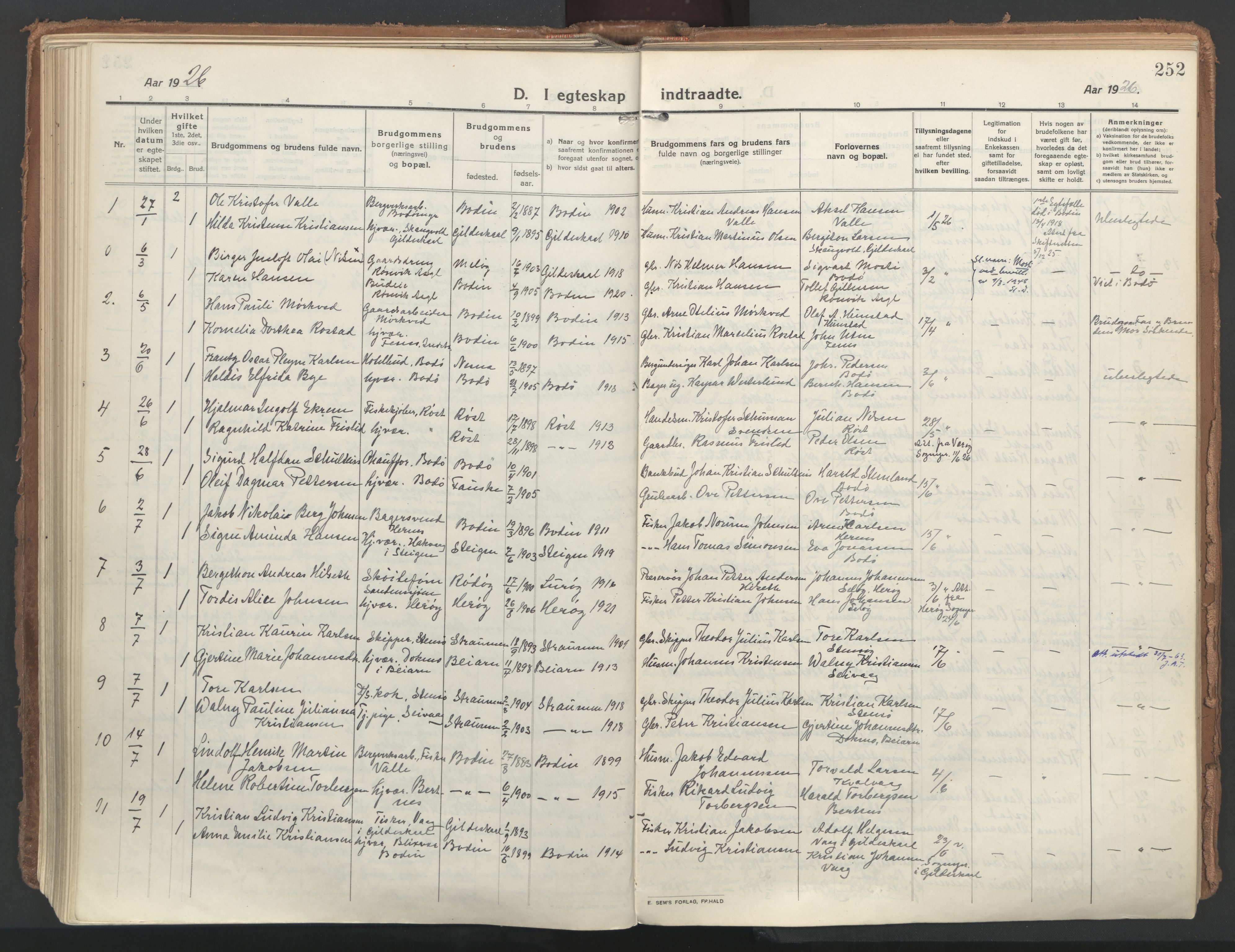 Ministerialprotokoller, klokkerbøker og fødselsregistre - Nordland, AV/SAT-A-1459/802/L0060: Ministerialbok nr. 802A07, 1916-1933, s. 252