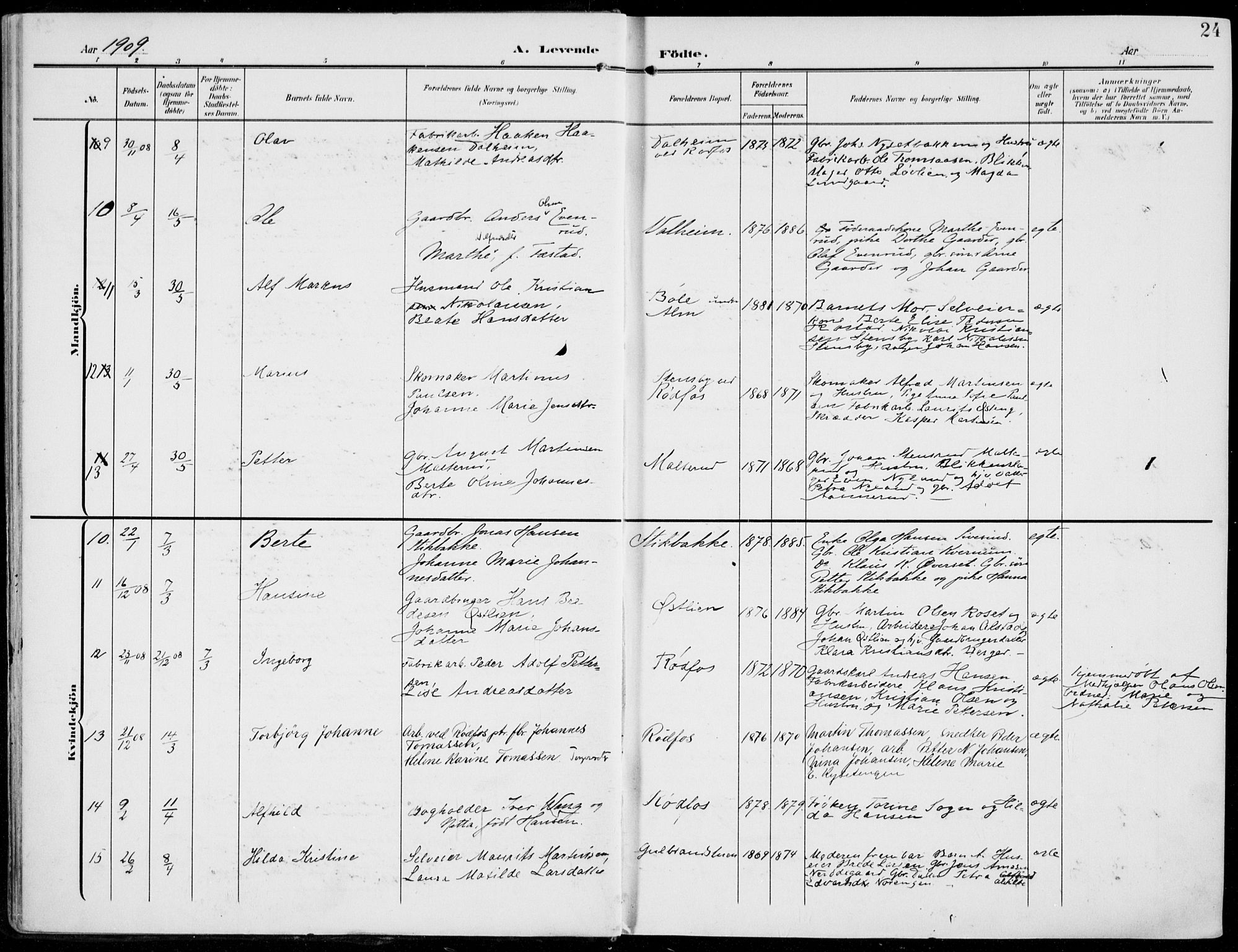 Vestre Toten prestekontor, AV/SAH-PREST-108/H/Ha/Haa/L0014: Ministerialbok nr. 14, 1907-1920, s. 24