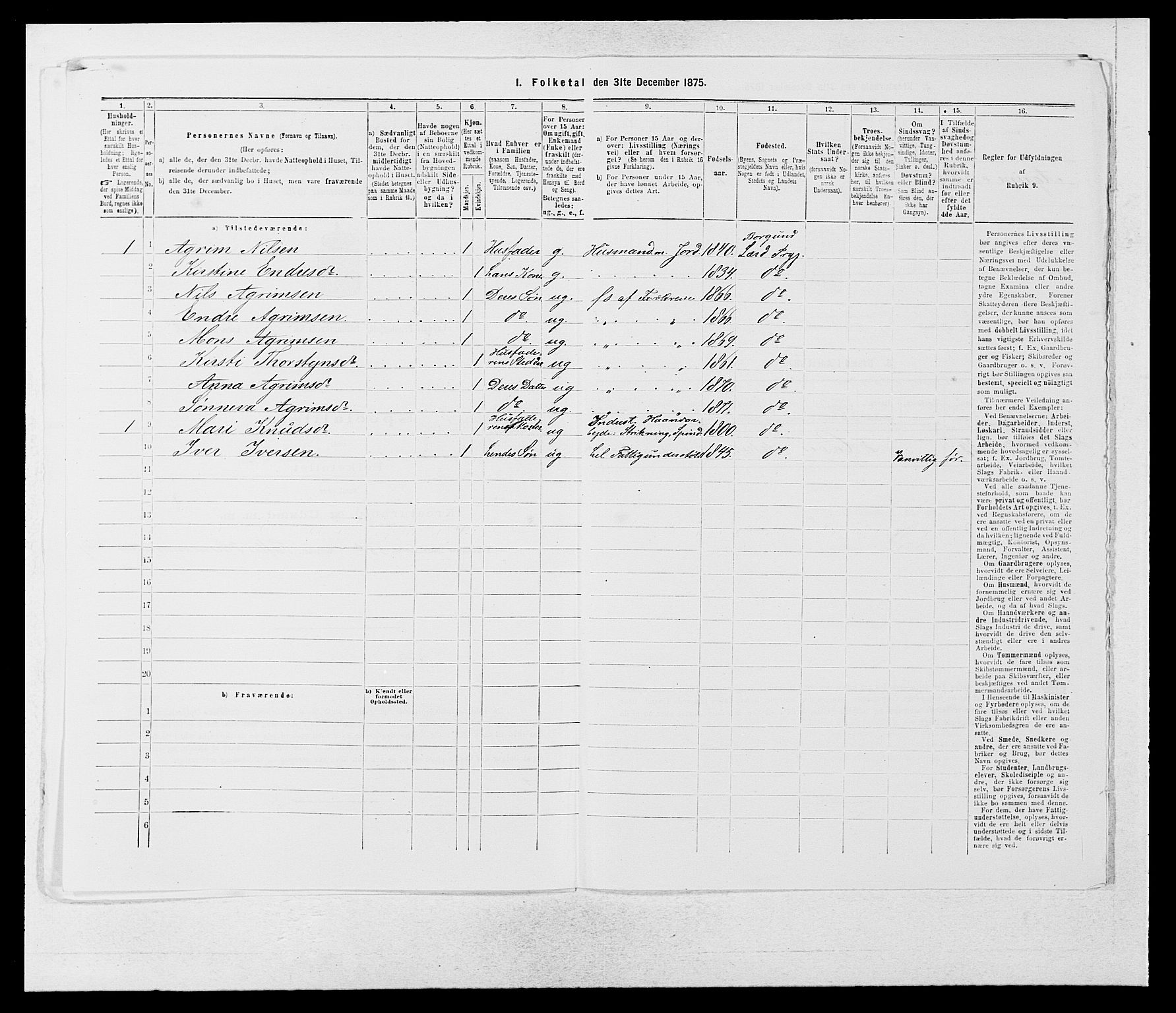 SAB, Folketelling 1875 for 1422P Lærdal prestegjeld, 1875, s. 1058