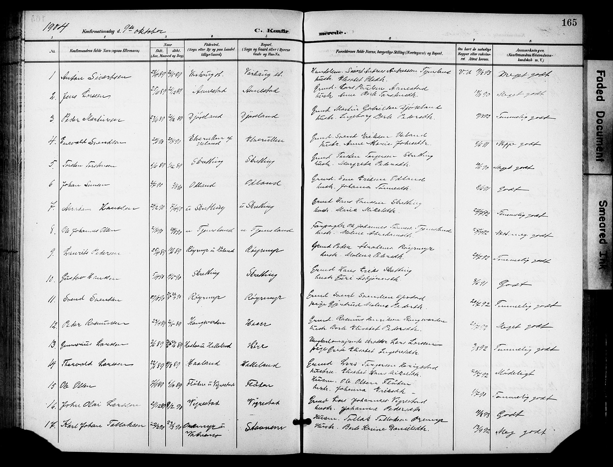 Hå sokneprestkontor, AV/SAST-A-101801/001/30BB/L0006: Klokkerbok nr. B 6, 1900-1924, s. 165