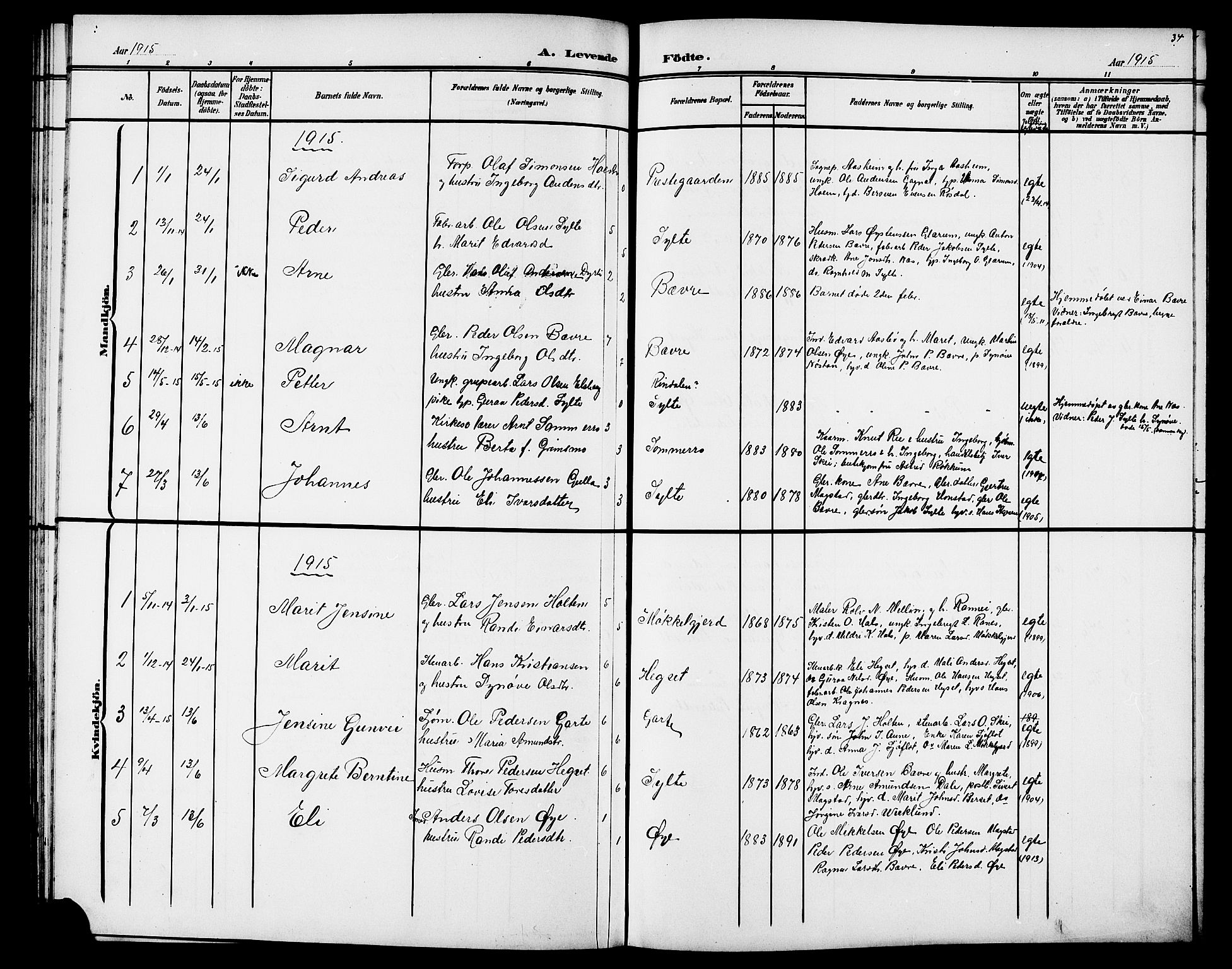 Ministerialprotokoller, klokkerbøker og fødselsregistre - Møre og Romsdal, AV/SAT-A-1454/595/L1053: Klokkerbok nr. 595C05, 1901-1919, s. 34