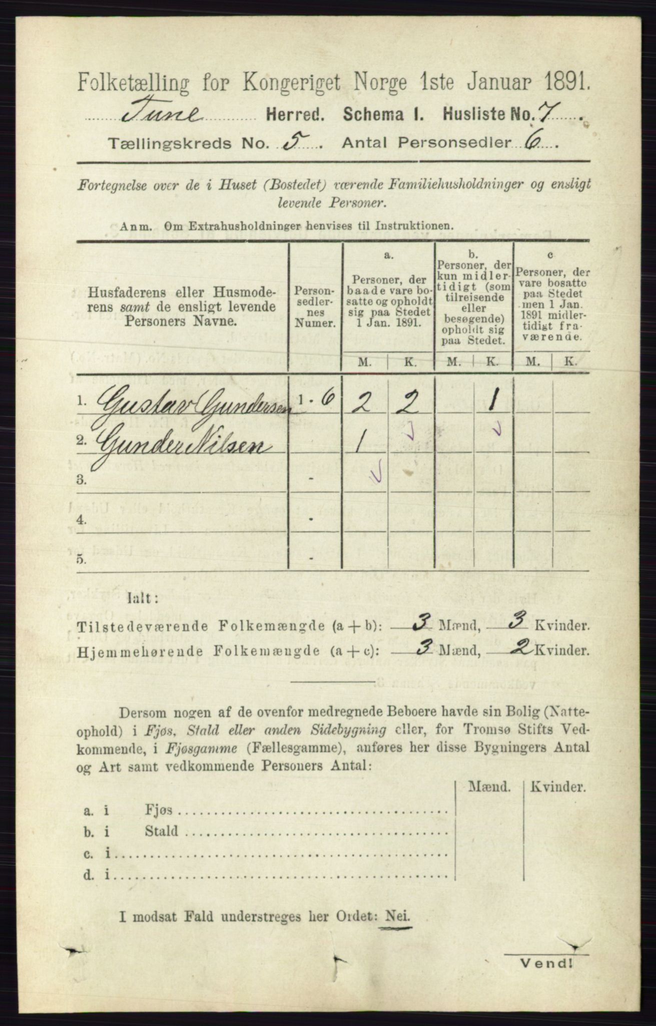 RA, Folketelling 1891 for 0130 Tune herred, 1891, s. 3164