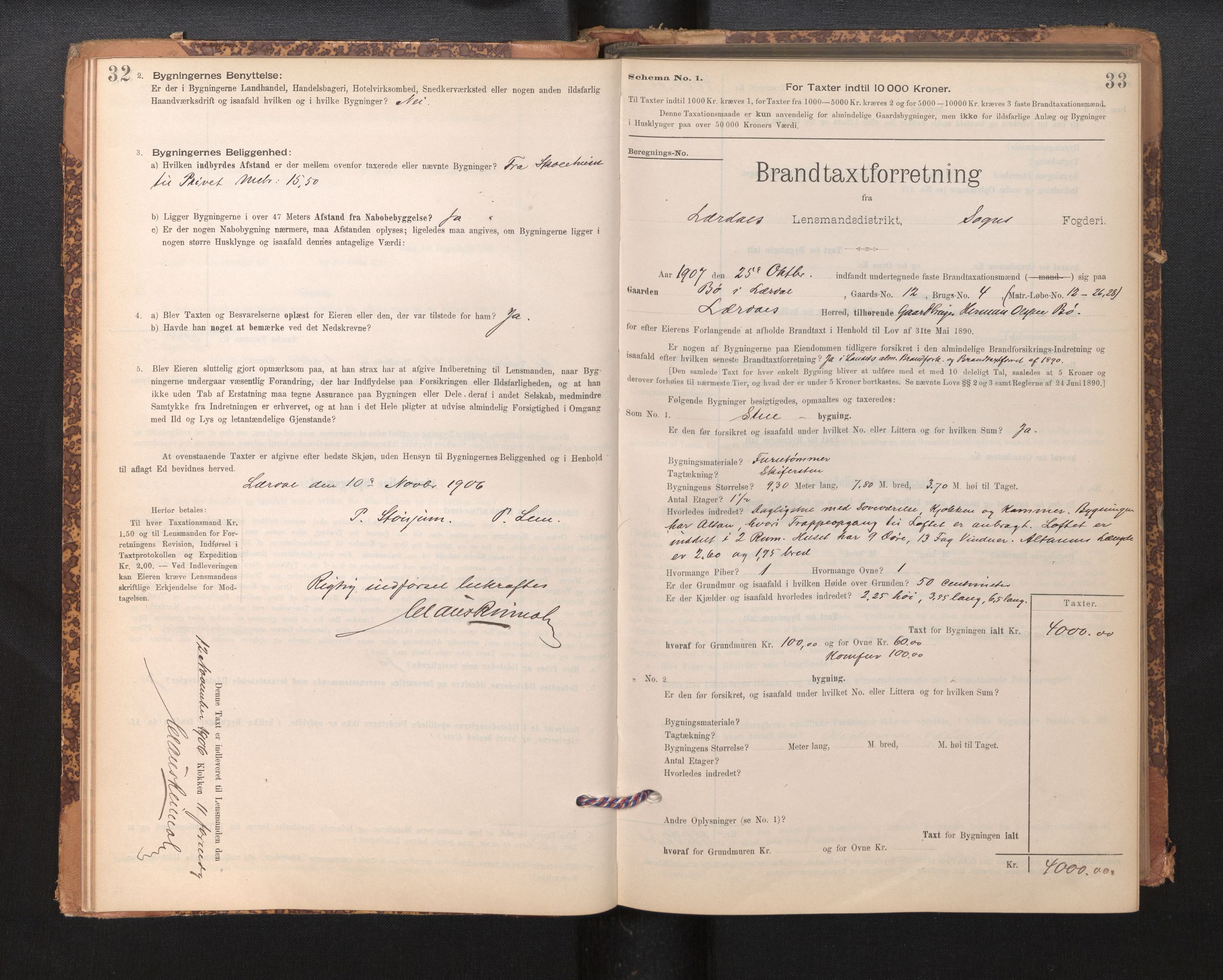 Lensmannen i Lærdal, SAB/A-29401/0012/L0006: Branntakstprotokoll, skjematakst, 1896-1947, s. 32-33