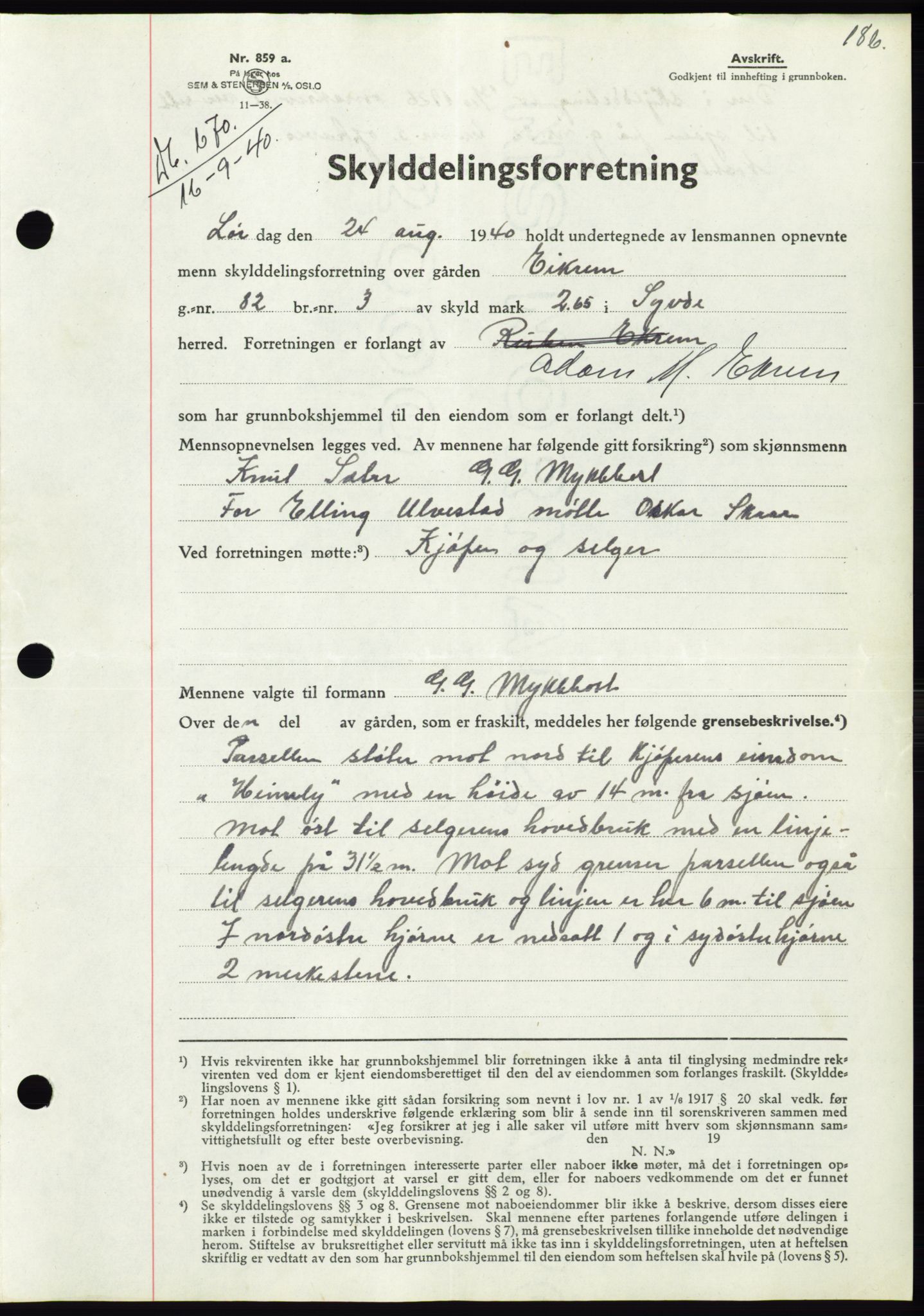 Søre Sunnmøre sorenskriveri, SAT/A-4122/1/2/2C/L0070: Pantebok nr. 64, 1940-1941, Dagboknr: 670/1940