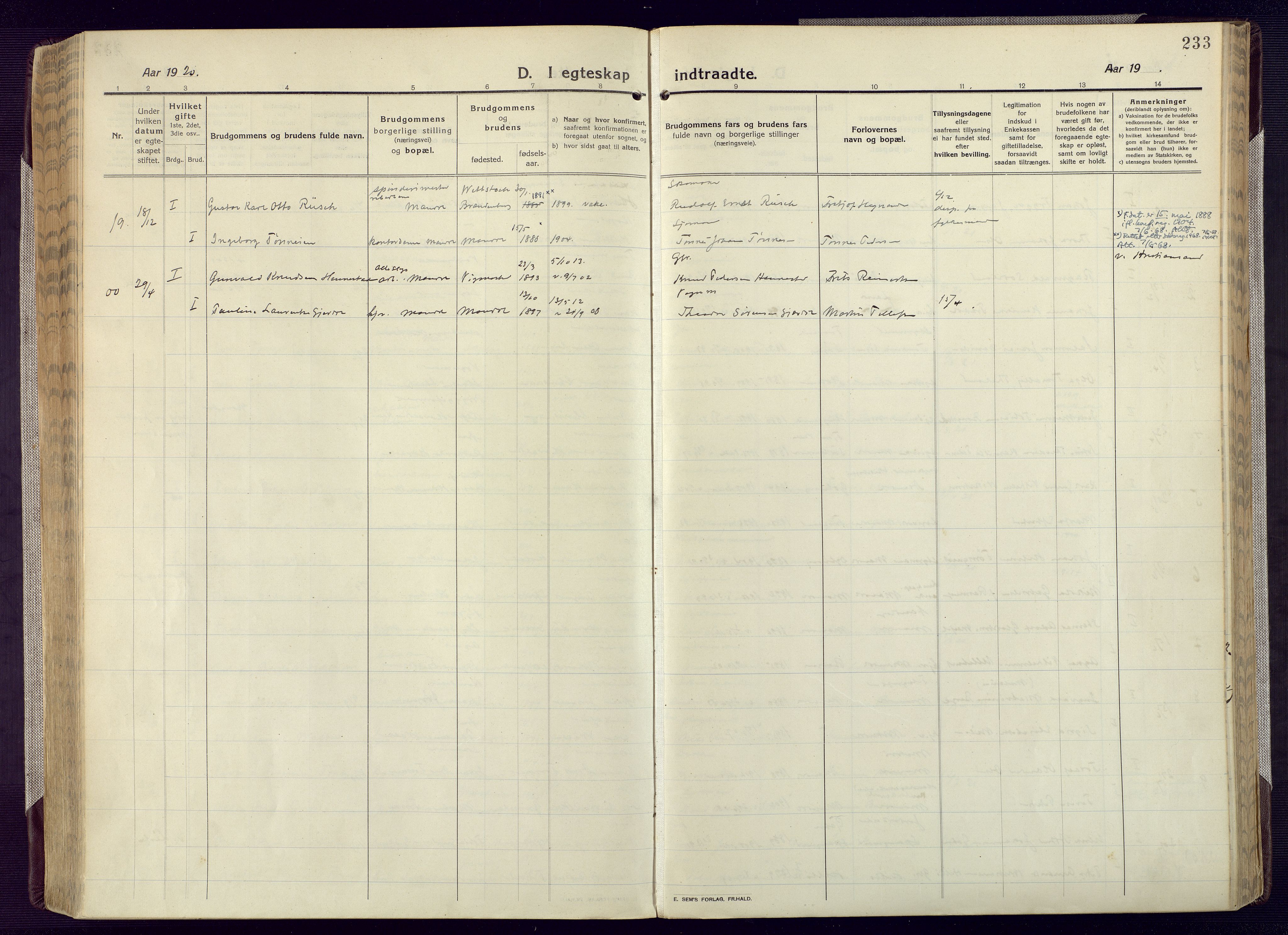 Mandal sokneprestkontor, SAK/1111-0030/F/Fa/Fac/L0001: Ministerialbok nr. A 1, 1913-1925, s. 233