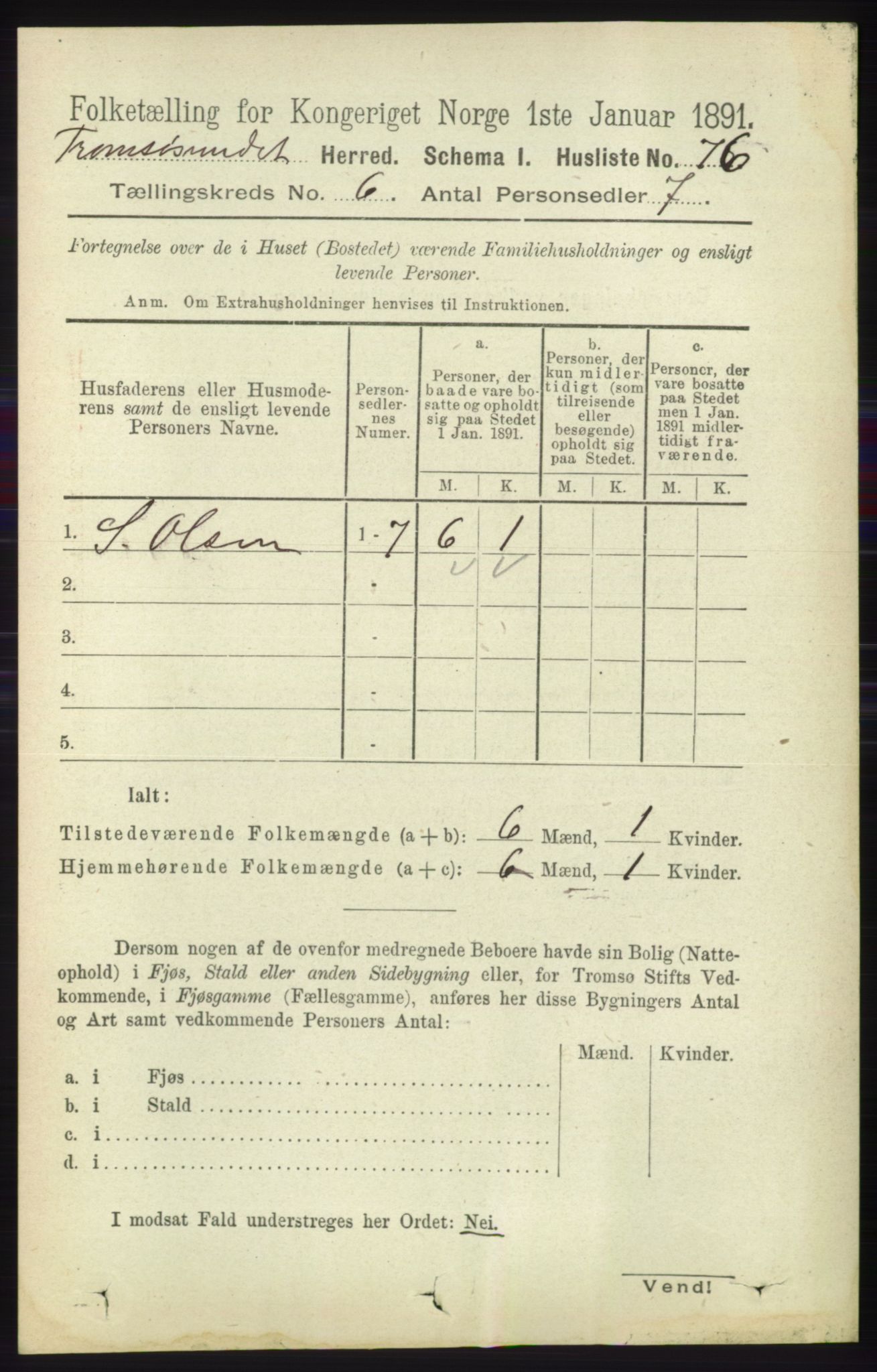 RA, Folketelling 1891 for 1934 Tromsøysund herred, 1891, s. 2991