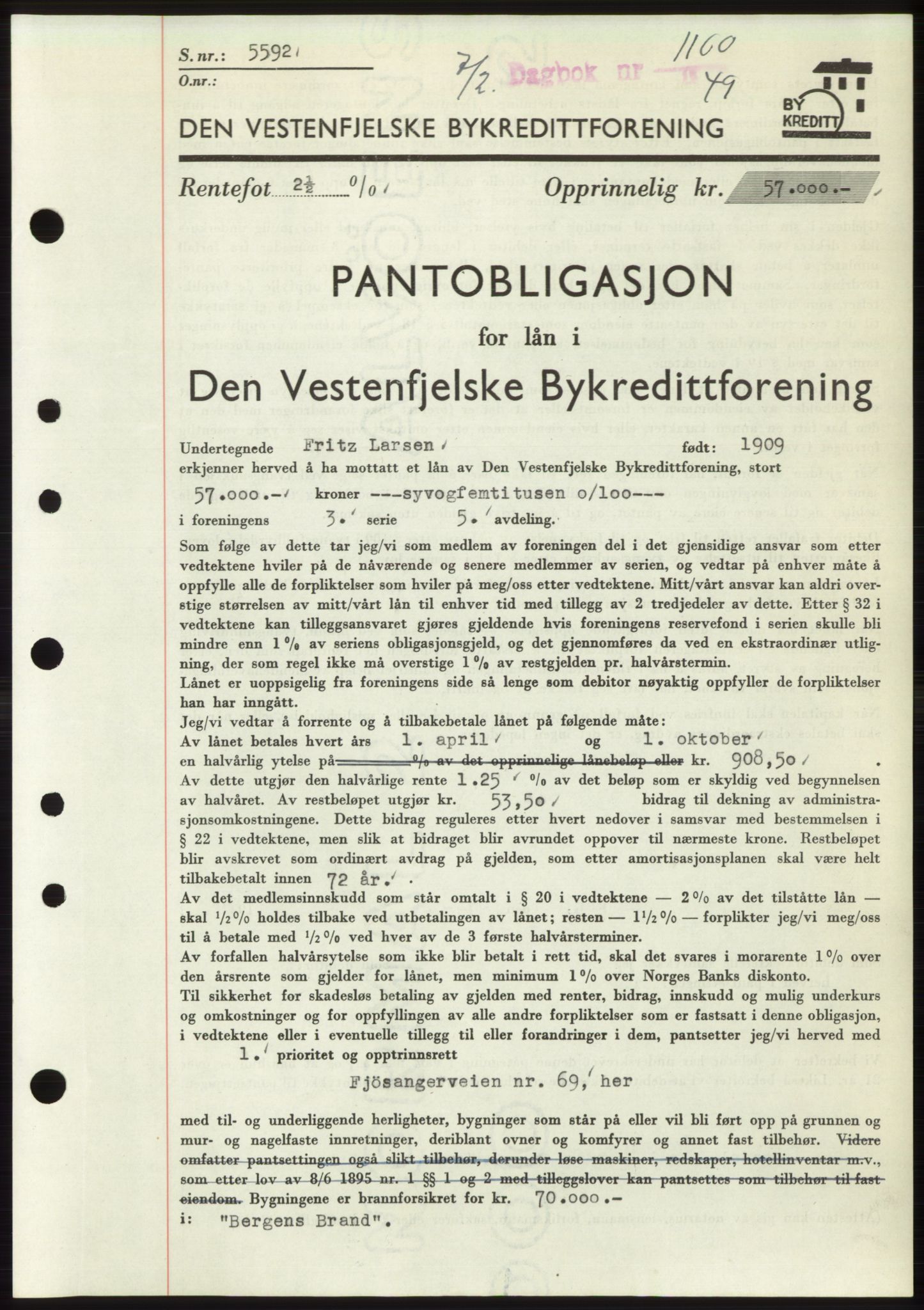 Byfogd og Byskriver i Bergen, AV/SAB-A-3401/03/03Bd/L0003: Pantebok nr. B29-39, 1947-1950, Dagboknr: 1160/1949