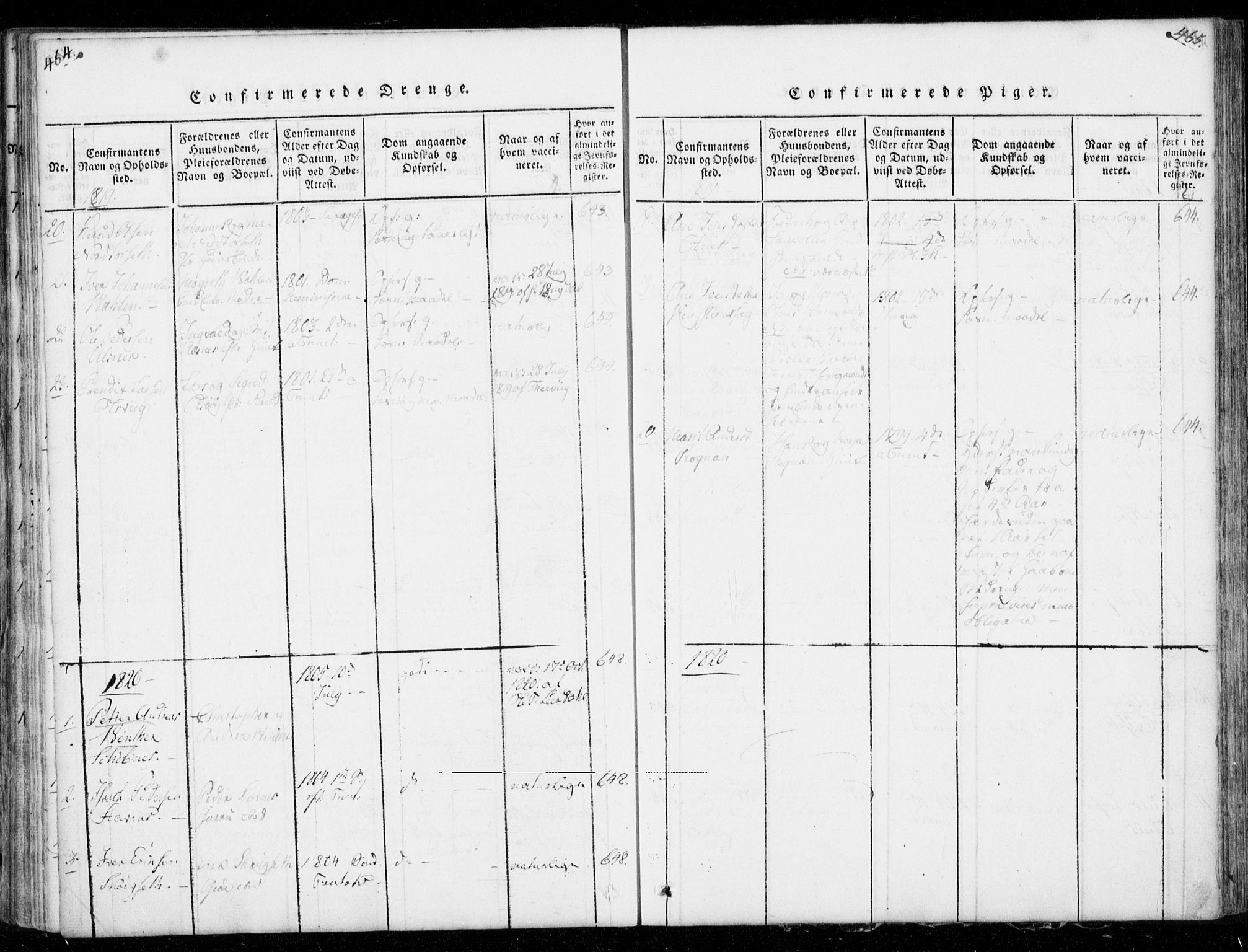 Ministerialprotokoller, klokkerbøker og fødselsregistre - Møre og Romsdal, AV/SAT-A-1454/578/L0903: Ministerialbok nr. 578A02, 1819-1838, s. 464-465